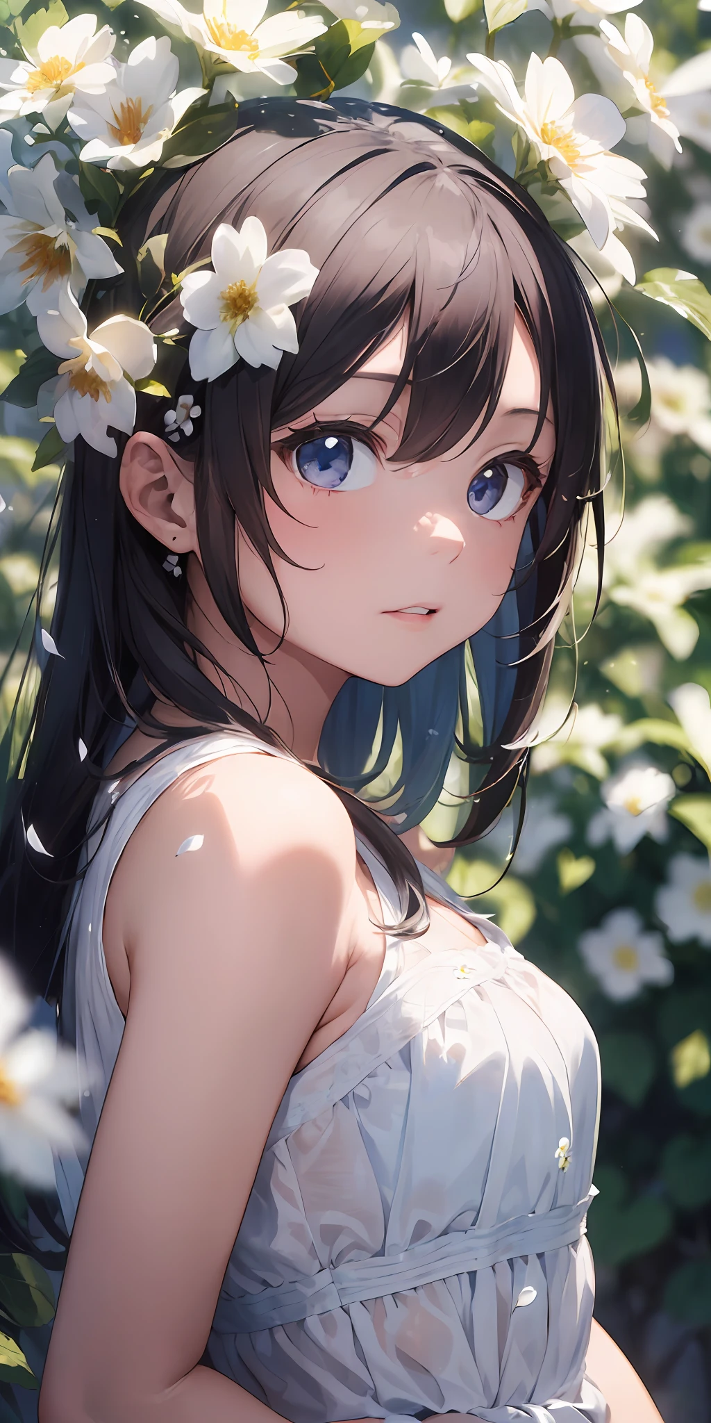 Anime girl with flowers in her hair - SeaArt AI