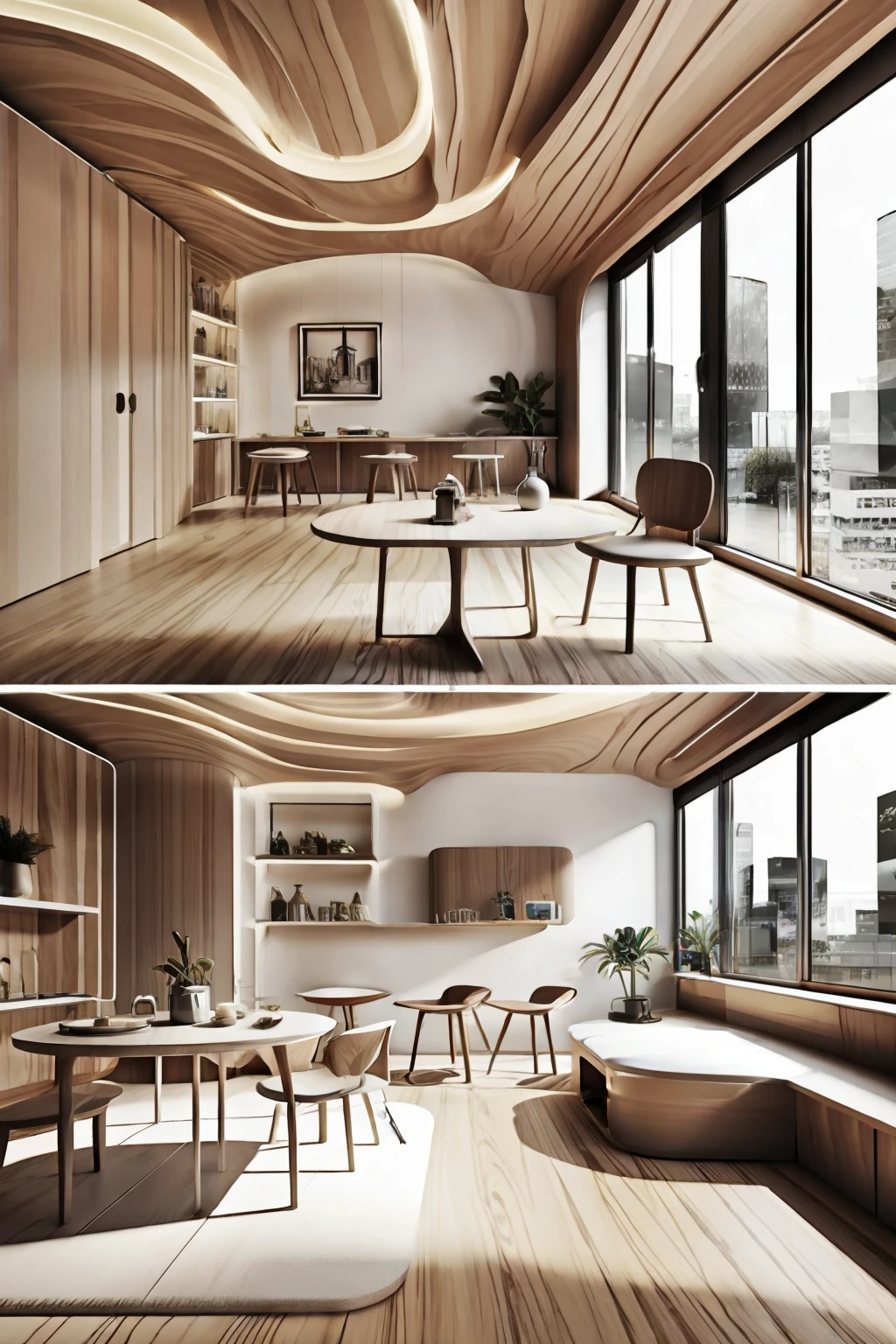 The room is equipped with chairs and a table。, photograph of 3d ios room, candy hospital room, cyberpunk childrens bedroom, puzzle-like room, 3D illustration, 3 D 插图, cyberpunk teenager bedroom, detailed scenery —width 672, 3 d stylize scene, show room scene, rendered in 3 dsmax, Bright room,A woman sells something on a live stream