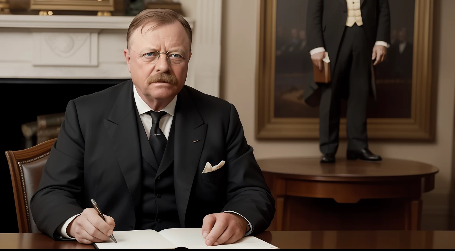 full length photo of theodore roosevelt making a speech, highly detailed, 4k, hdr, smooth, sharp focus, high resolution, award - winning photo