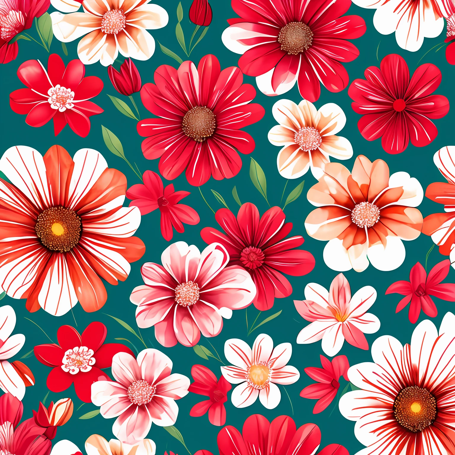 Close up of floral pattern with red and white flowers，Red and white flowers，Colorful flowers，Garden flower style，Floral style，Floral style，Flowers are painted on the background，florals！，Flower background，Seamless styling，Beautiful flowers，Floral splash painting，Flower explosion，Flower background，Watercolor painting style，Flowers imitate the skin，Flowers and flowering ，Colorful flowers，Beautiful large flowers --auto
