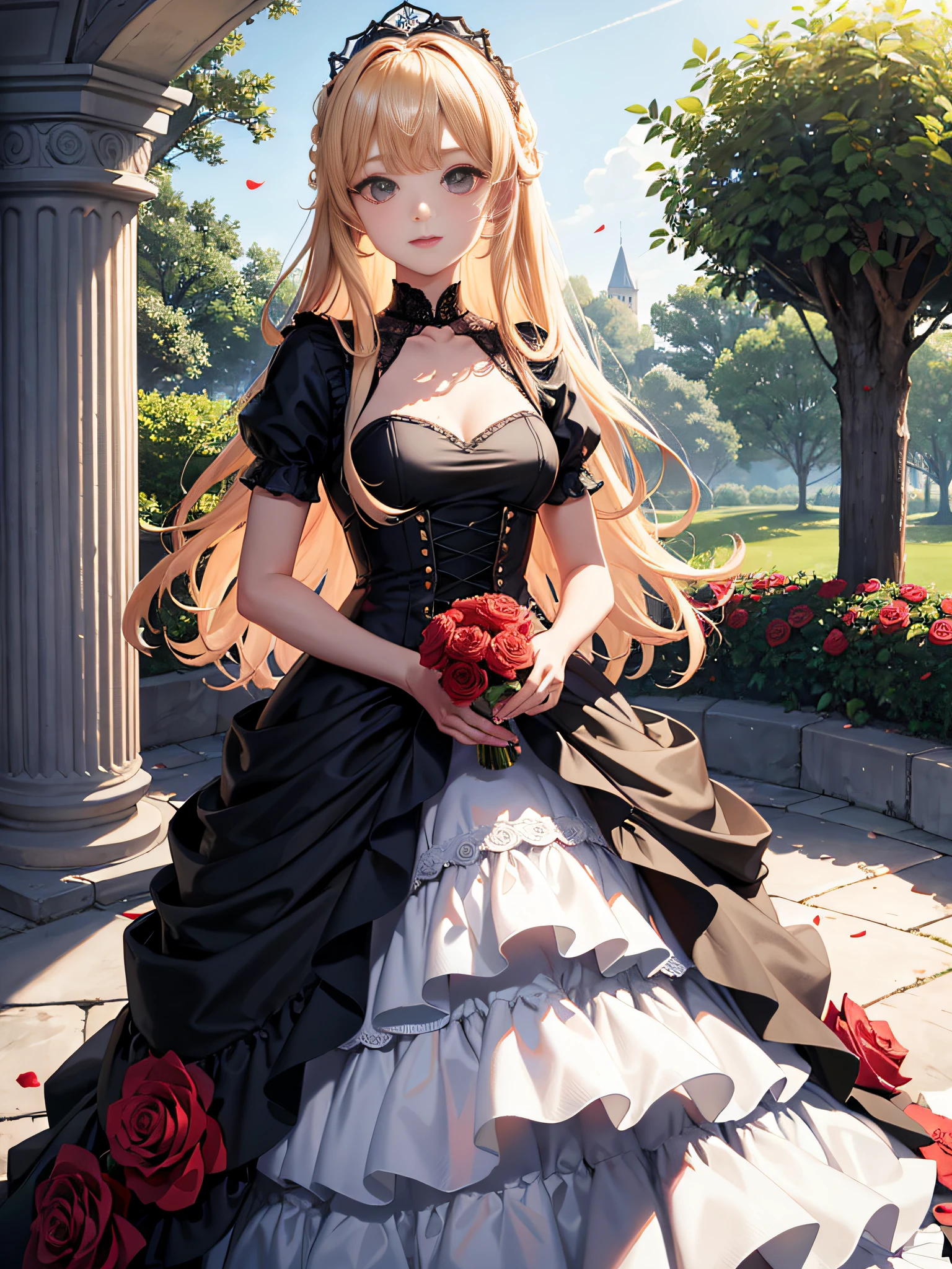 ((masterpiece)), (top-quality), (detaileds),4K resolution. 1 Girl Sharp Focus、a blond,Princess Cut,odd eye,Older sister,diet,long,Red Rosa,tiarra,Black Dress,curlyhair,small tit,small tits,Cool,Rose Dress,embroideries,oriental,A sexy,Sareme,garden,Sunnyday,blue-sky,Confetti、small nose,narrow nose and small nose,,,,,,,,,,,,,,,,,,,,,,,,High small nose,small nostrils,see -through,Full body like,oblique,1girl in,Golden hair color,Light hair color,Beige hair color,Rosa,Red Rose,Rosa,Red Rose,Rose Dress,weddingdress,Arm Cover,Adults,adult lady,veils,Kamimei,Red Rose,Rosa,Rosa,Rosa,Rosa,Rosa,Red Rose,Big sister,adult lady,adult lady,adult lady,,adult lady,adult lady,Adult Women Mermaid Dresses,Mermaid Dresses,corsets,corsets,corsets,corsets