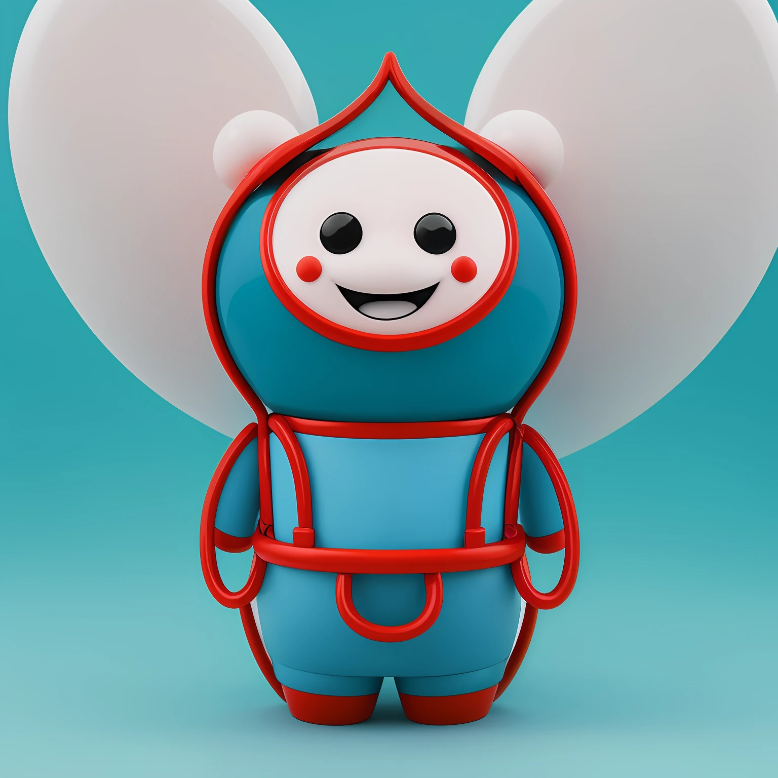 Close-up of red toys, Wear blue suspenders，3D model of a Japanese mascot, electrode, Corey Behans HD, gogo, toonix character, gogo : :, Herren. nimbus character design, Cute! C4D, cute pictoplasma, zun, gmunk, guggimon, merged character, vinyl designer toy