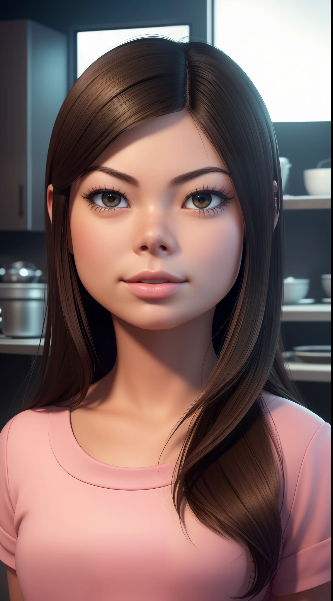 ultra realistic photography, perfectly centered medium upper shot of ((Miranda cosgrove)), baking cupcakes, a studio ghibli kitchen in the background, looking at viewer, fashion pose, extremely detailed eyes, detailed symmetric realistic face, extremely detailed natural texture, detailed peach fuzz, messy hair, masterpiece, absurdres, award winning photo by lee jeffries, nikon d850 film stock photograph, kodak portra 400 camera f1.6 lens,  depth of field, extremely detailed, amazing, fine detail, rich colors, hyper realistic lifelike texture, dramatic lighting, unrealengine, trending on artstation, cinestill 800 tungsten, photo realistic, RAW photo, Teddi Manuseto, high quality, highres, sharp focus, extremely detailed, cinematic lighting, 32k uhd, high definition, cinematic, neoprene, behance contest winner, featured on unsplash, cgsociety, unreal engine 5, ultra sharp focus