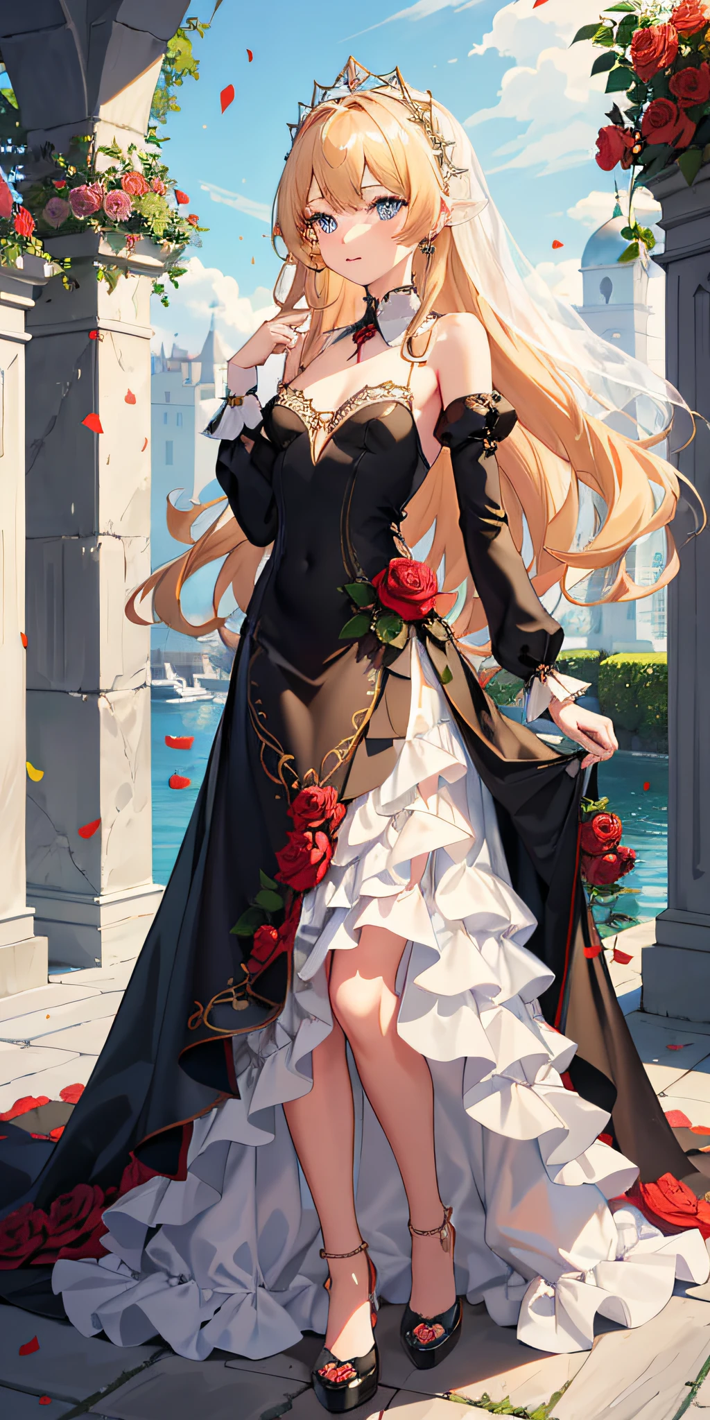 ((masterpiece)), (top-quality), (detaileds),4K resolution. 1 Girl Sharp Focus、a blond,Princess Cut,odd eye,Older sister,diet,long,Red Rosa,tiarra,Black Dress,curlyhair,small tit,small tits,Cool,Rose Dress,embroideries,oriental,A sexy,Sareme,garden,Sunnyday,blue-sky,Confetti、small nose,narrow nose and small nose,,,,,,,,,,,,,,,,,,,,,,,,High small nose,small nostrils,see -through,Full body like,oblique,1girl in,Golden hair color,Light hair color,Beige hair color,Rosa,Red Rose,Rosa,Red Rose,Rose Dress,weddingdress,Arm Cover,Adults,adult lady,veils,Kamimei,Red Rose,Rosa,Rosa,Rosa,Rosa,Rosa,Red Rose,Big sister,adult lady,adult lady,adult lady,,adult lady,adult lady,Adult Women Mermaid Dresses,Mermaid Dresses,corsets,corsets,corsets,corsets