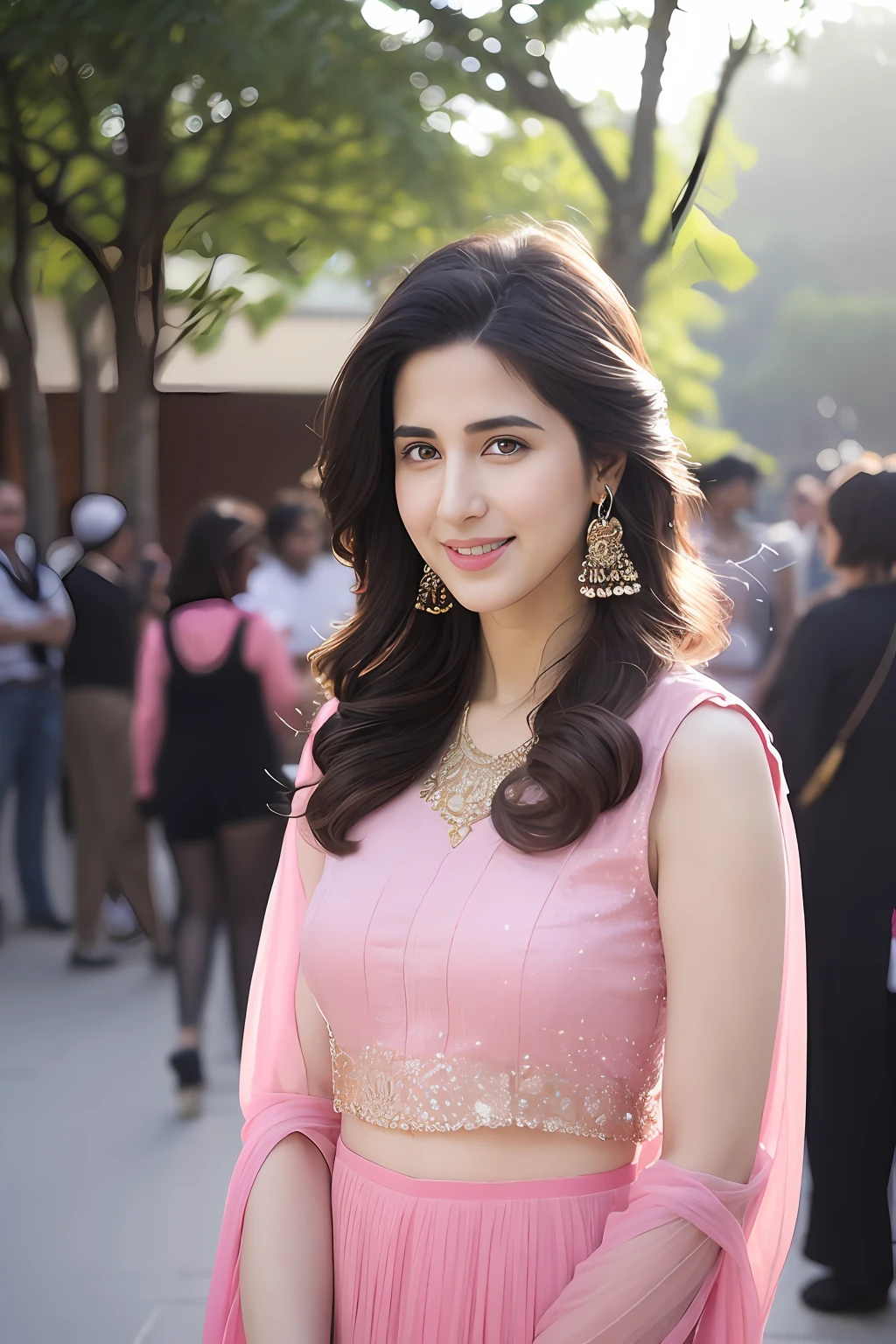 Wear bandhani anarkali dress pose, gorgeous royal, ((Katrina kaif:1.2)), jewellery, gem, necklace, gold bracelet, anklets, thick lips, skindentation, parted lips, ulzzang-6500-v1.1, portrait of a beautiful Indian woman, From Golden Skin, 27 years old, Pretty woman, Indian model, (in long anarkali dress) (Slim abdomen), (Perfect slim figure), (Dynamic pose), Solo, ((open crotch)), (((bare ass))), (Slim:1.1), 1 woman, (Full figure:0.9), Beautifully detailed sky, sunny day, Mumbai city, On the street, detailed Mumbai street, Indian clothes,(( long sleeve dress)), ((long pink anarkali dress)), medium hair, smile, closed mouth, lips, Long Pink anarkali dress covered with full body, detailed beautiful round eyes, Indian women, Asian women, Beautiful face, photorealistic, rim lighting, two-tone lighting, gold bracelet, thick lips, indentation, parted lips, (detailed eyes), light blonde hair, blue eye, details still clear, honey-coloured, fluffy turned, HDR, shallow depth of field, broad light, backlighting, bloom, light sparkles, chromatic aberration, sharp focus, Nikon Z 85mm, unparalleled masterpiece, ultra-realistic 8k photos, best quality masterpiece, best quality, standing, full body shot, (wind:1.4)(photorealistic:1.2), (realistic:1.5), (hyperrealistic:1.2),(photorealistic face:1.2), (full view), (light blonde hair), (blue eyes), ((big cheeks)), (beautiful face:1.8), (detailed face:1.6), (medium breast:1.2), (detailed bright eyes:1.5), (eyelashes:1.4), (smiling:1.3), (detailed long black hair), (long Pink anarkali dress:1.5), (narrow waist:1.5), (thigh: 1.5), (realistic human skin:1.6), (full curvy body) (detailed eyes), (seductive pose), (detailed facial features), (detailed clothes features),(necklace),(earrings), (bracelet), ( Long pink bandhani anarkali dress), (Photorealistic:1.4),(High Quality: 1.2), Raw photo, (Perfect body shape),Uniform, Deep shadows,Unobtrusive, Cold light 12000K,(Full figure:0.9),carrying a purse in hand,holding hands,posing for a picture,