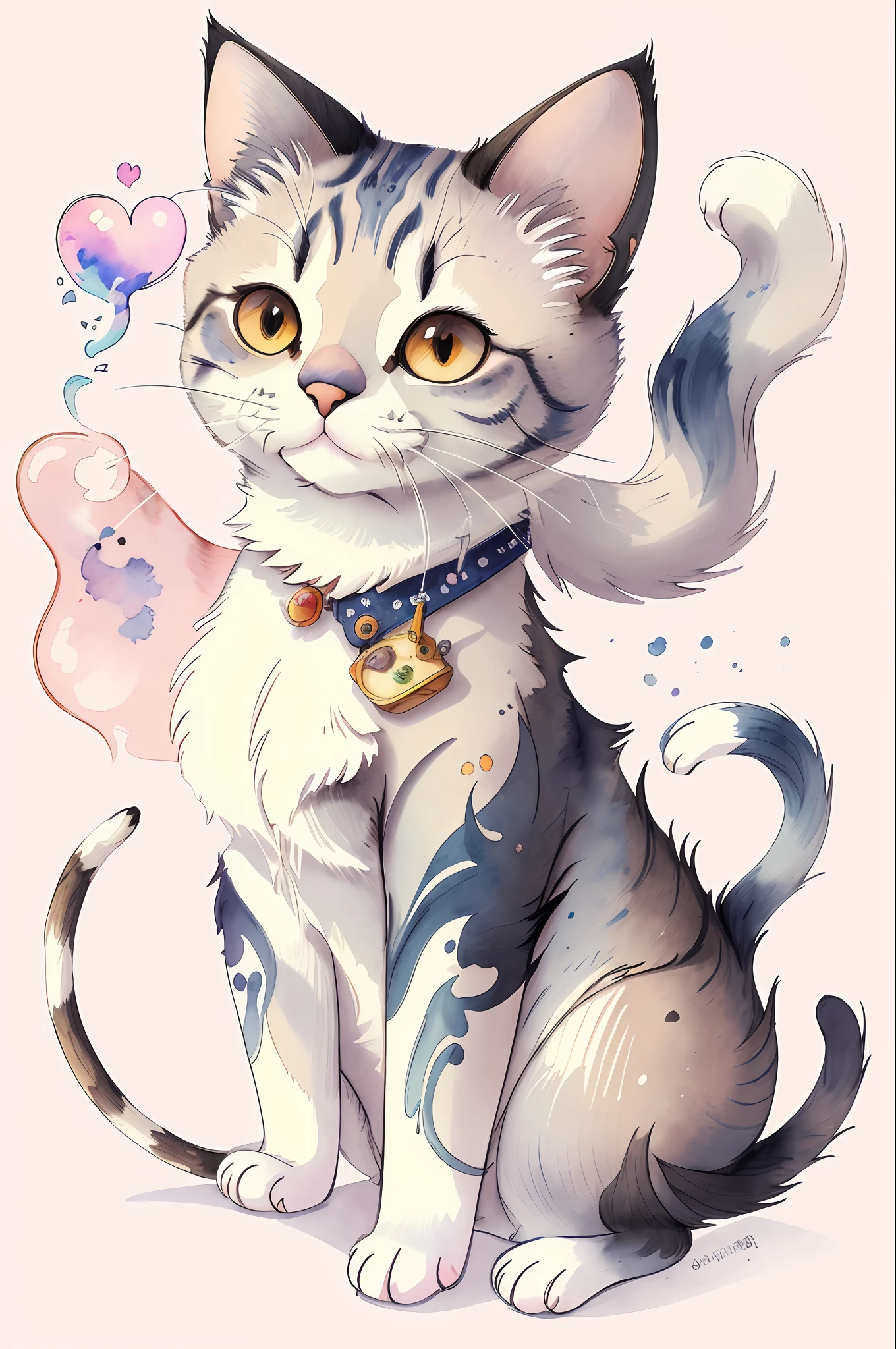 "Create a cute cat clipart with smokes, showcasing intricate details and a blend of pencil drawing and watercolor painting. The artwork should have an abstract style, resembling a masterpiece of the highest quality. Check out similar works on artstation for inspiration."