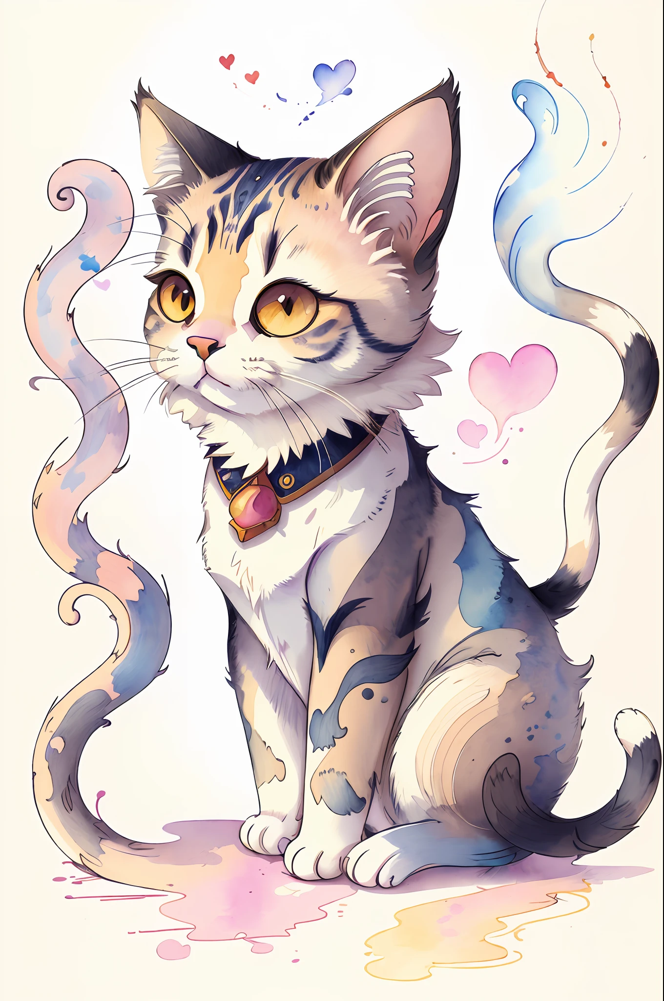 "Create a cute cat clipart with smokes, showcasing intricate details and a blend of pencil drawing and watercolor painting. The artwork should have an abstract style, resembling a masterpiece of the highest quality. Check out similar works on artstation for inspiration."
