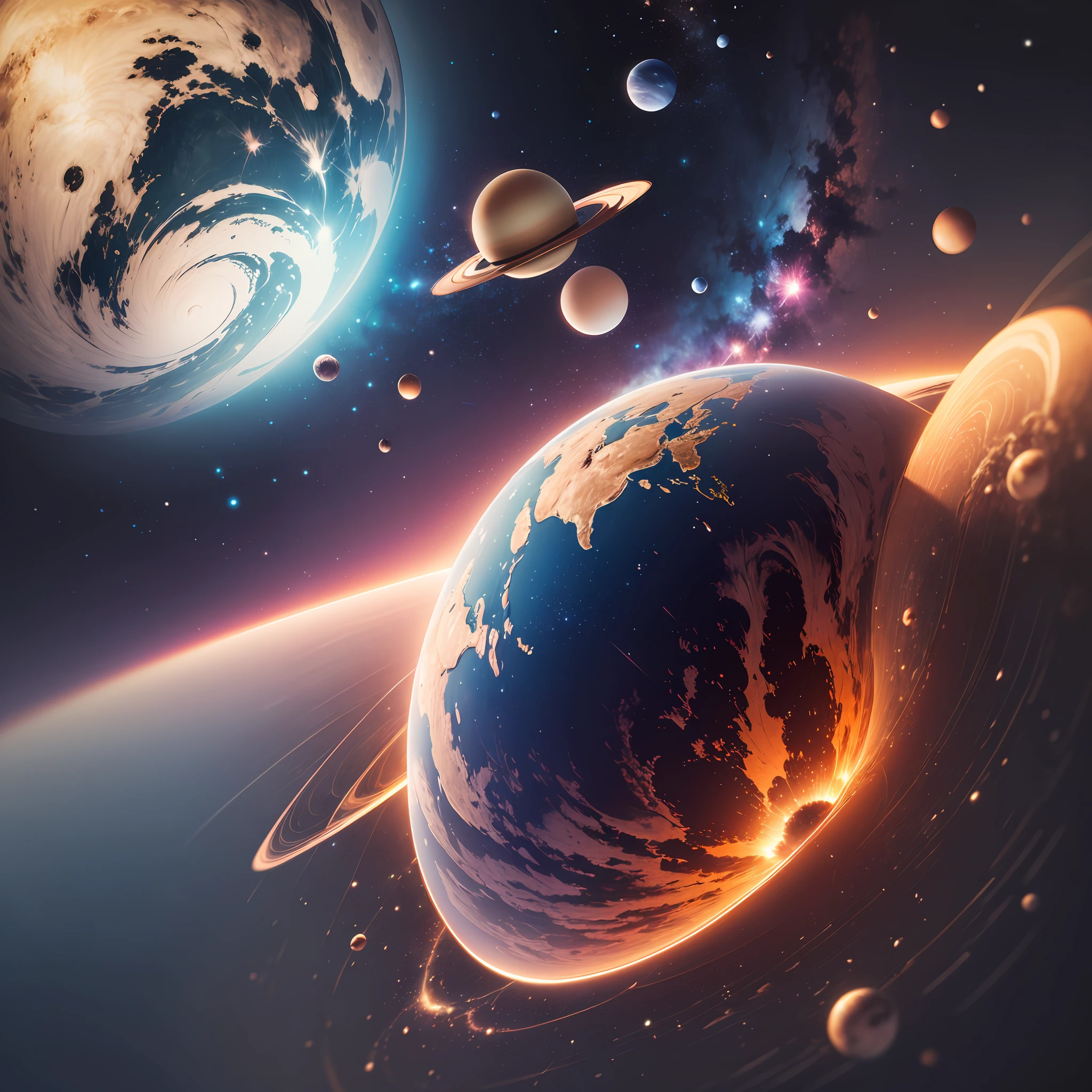 clear, the universe, and the planets, true in the air, 4K --auto