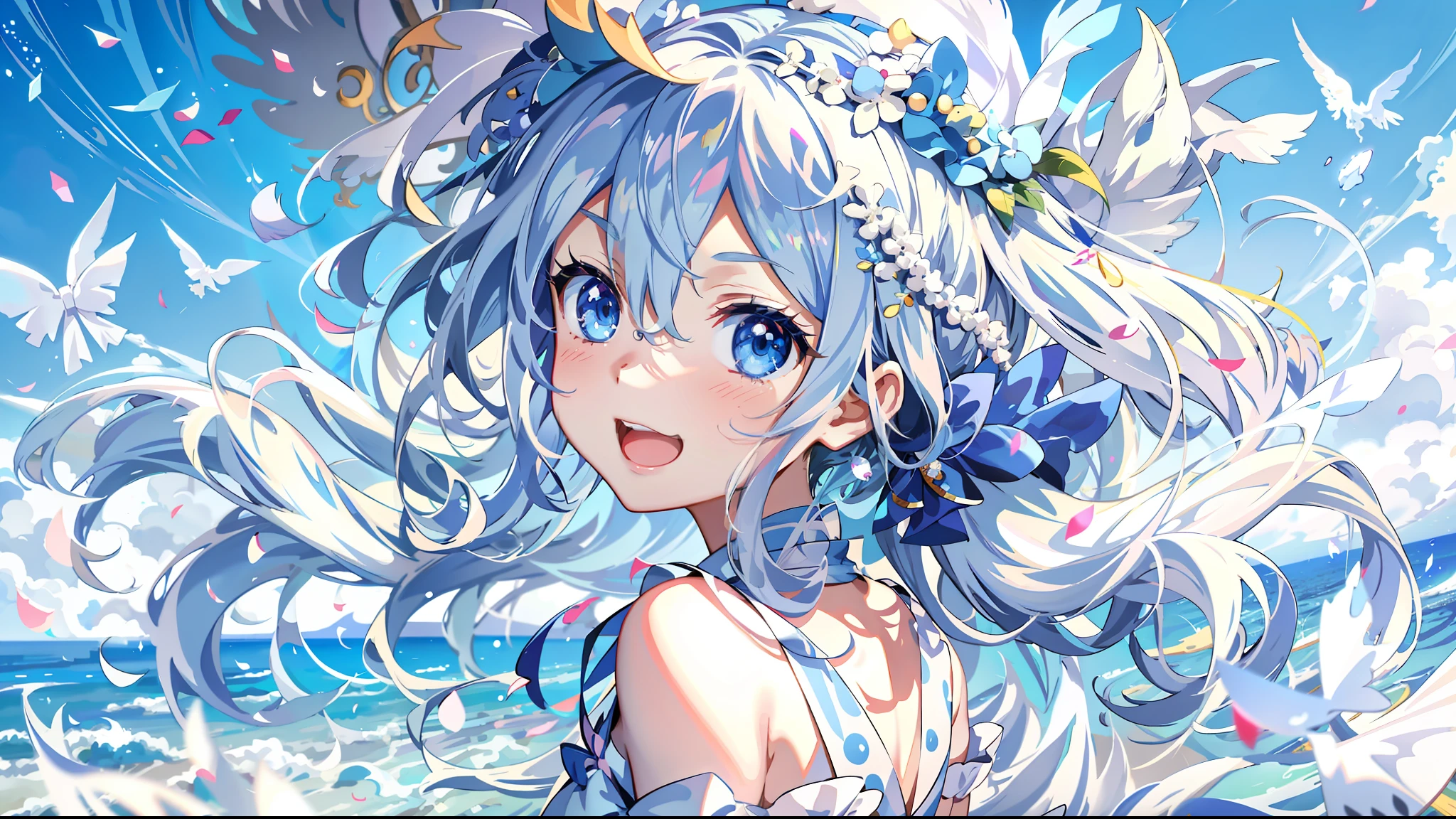 anime girl with long white hair and blue eyes in a white dress, Splash art anime Loli, an anime portrait of cirno, Anime art wallpaper 4 K, Anime art wallpaper 4k, Official artwork, style of anime4 K, Anime art wallpaper 8 K, wallpaper anime blue water, Anime wallpaper 4 k, Anime wallpaper 4K, 4K anime wallpaper