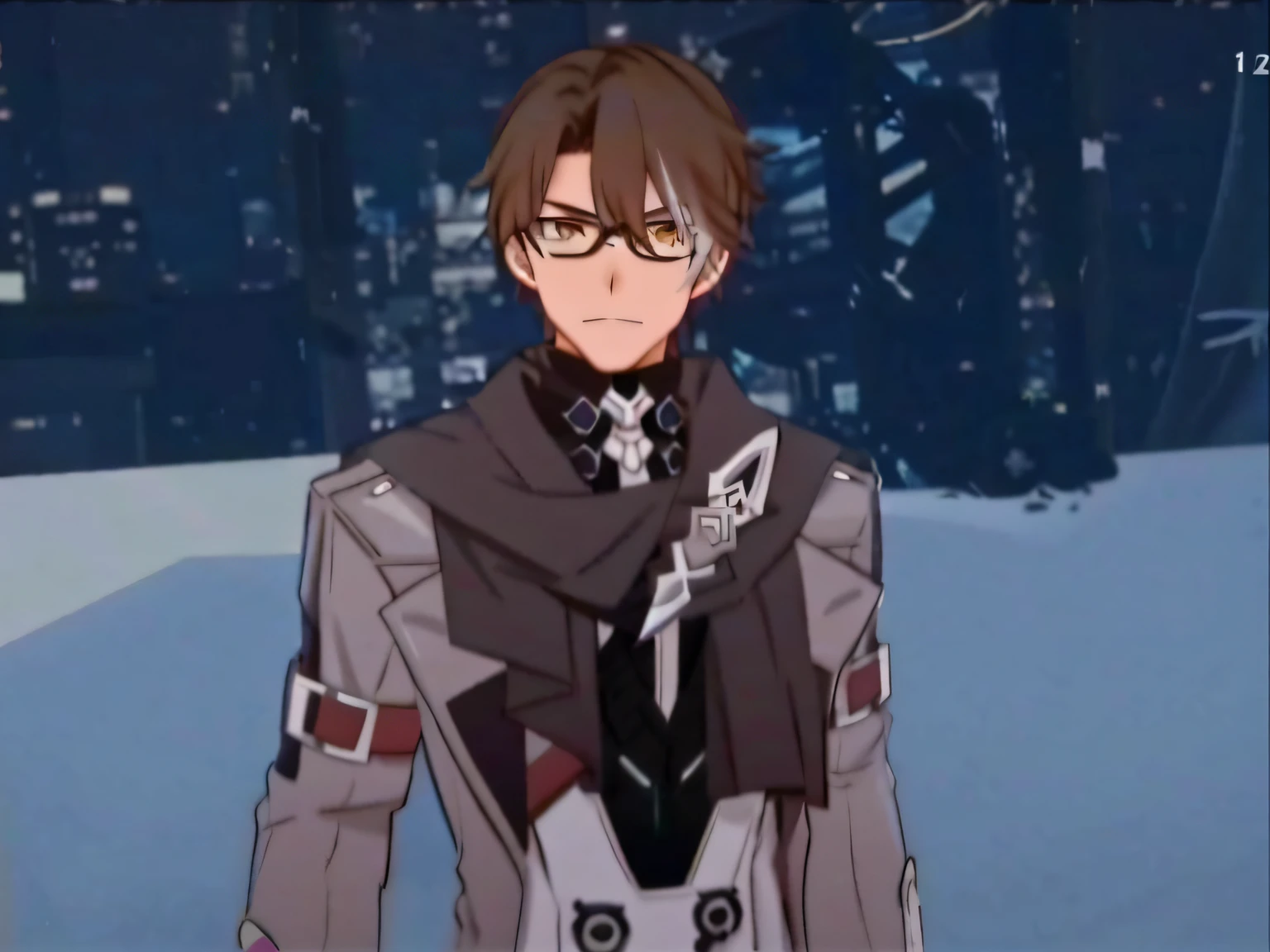 Anime characters wearing gray suits and black ties, male anime character, Amber eyes, handsome, Walter Young from the Honkai Star Dome Railway, ,as an anime character, Veteran anime person, Makoto Shinkai ( apex legends ),