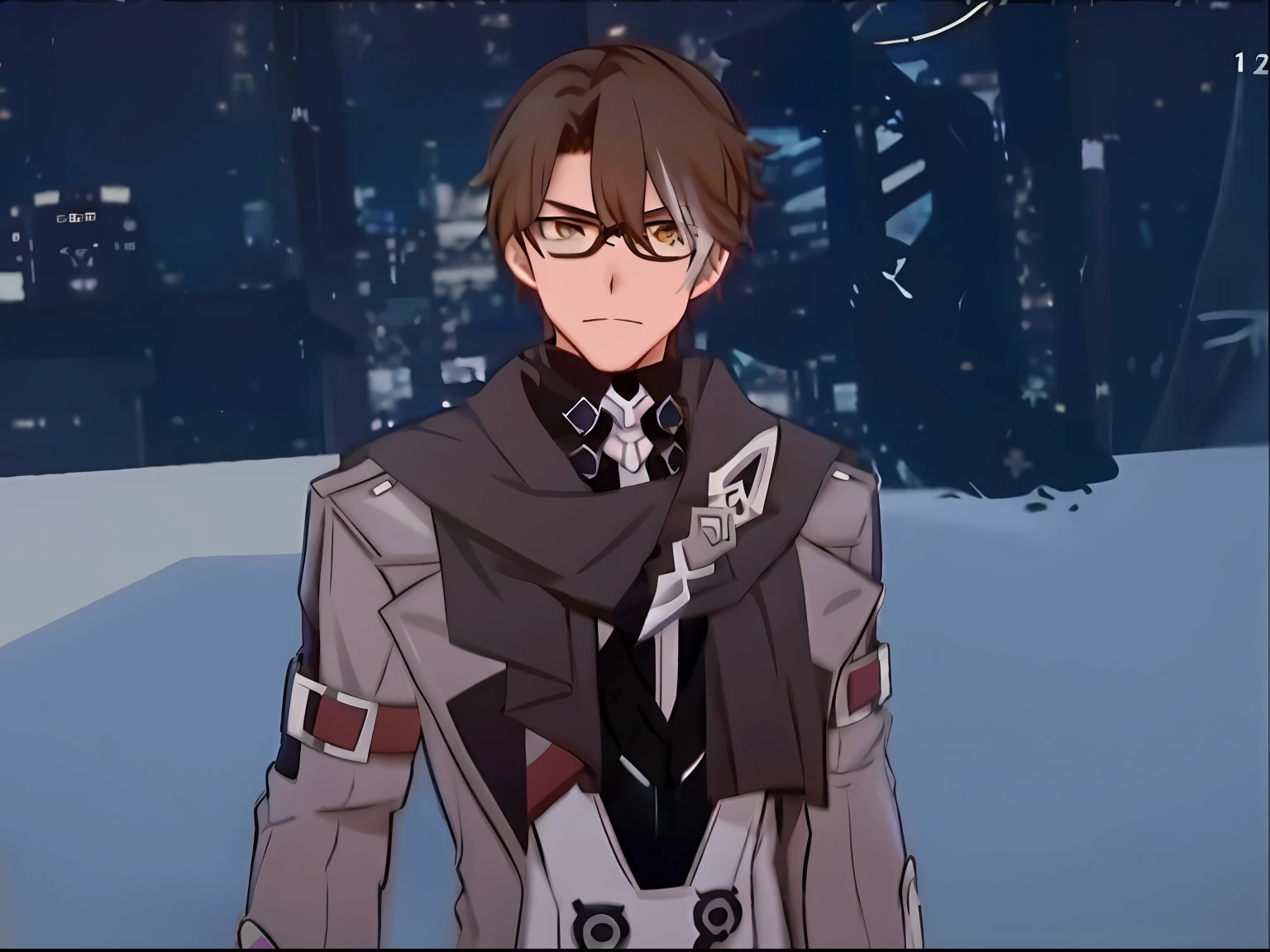Anime characters wearing gray suits and black ties, male anime character, Amber eyes, handsome, Walter Young from the Honkai Star Dome Railway, ,as an anime character, Veteran anime person, Makoto Shinkai ( apex legends ),