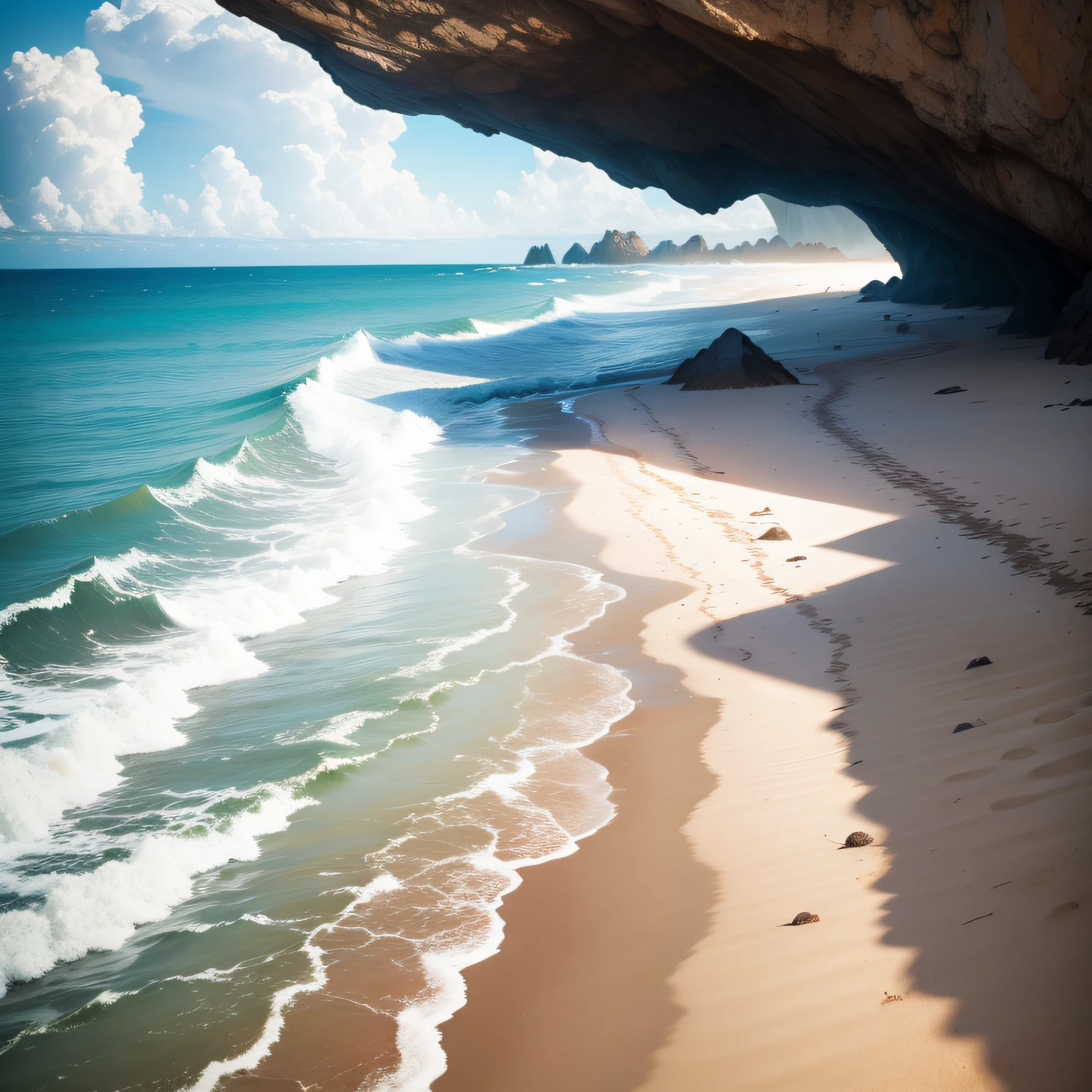 praia, dia ensolarado, bebida gelada, breaking tide, foto realista