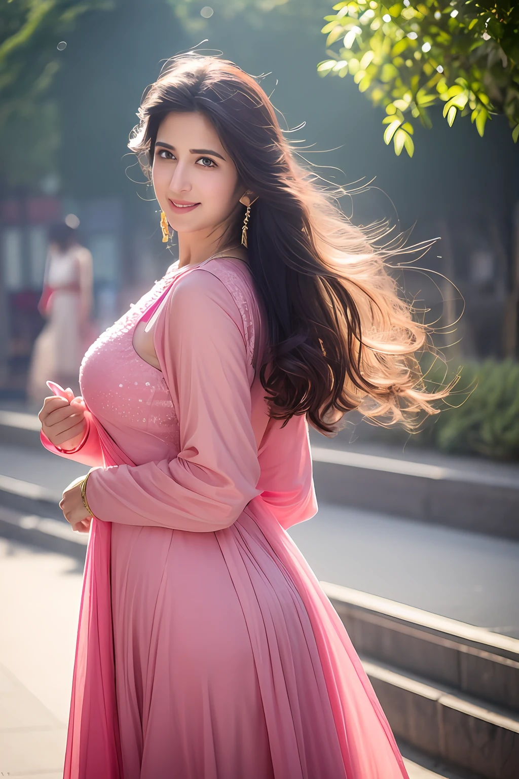 Wear bandhani anarkali dress pose, gorgeous royal, ((Katrina kaif:1.2)), jewellery, gem, necklace, gold bracelet, anklets, thick lips, skindentation, parted lips, ulzzang-6500-v1.1, portrait of a beautiful Indian woman, From Golden Skin, 27 years old, Pretty woman, Indian model, (in long anarkali dress) (Slim abdomen), (Perfect slim figure), (Dynamic pose), Solo, ((open crotch)), (((bare ass))), (Slim:1.1), 1 woman, (Full figure:0.9), Beautifully detailed sky, sunny day, Mumbai city, On the street, detailed Mumbai street, Indian clothes,(( long sleeve dress)), ((long pink anarkali dress)), medium hair, smile, closed mouth, lips, Long Pink anarkali dress covered with full body, detailed beautiful round eyes, Indian women, Asian women, Beautiful face, photorealistic, rim lighting, two-tone lighting, gold bracelet, thick lips, indentation, parted lips, (detailed eyes), light blonde hair, blue eye, details still clear, honey-coloured, fluffy turned, HDR, shallow depth of field, broad light, backlighting, bloom, light sparkles, chromatic aberration, sharp focus, Nikon Z 85mm, unparalleled masterpiece, ultra-realistic 8k photos, best quality masterpiece, best quality, standing, full body shot, (wind:1.4)(photorealistic:1.2), (realistic:1.5), (hyperrealistic:1.2),(photorealistic face:1.2), (full view), (light blonde hair), (blue eyes), ((big cheeks)), (beautiful face:1.8), (detailed face:1.6), (medium breast:1.2), (detailed bright eyes:1.5), (eyelashes:1.4), (smiling:1.3), (detailed long black hair), (long Pink anarkali dress:1.5), (narrow waist:1.5), (thigh: 1.5), (realistic human skin:1.6), (full curvy body) (detailed eyes), (seductive pose), (detailed facial features), (detailed clothes features), (necklace), (earrings), (bracelet), ( Long pink bandhani anarkali dress), (Photorealistic:1.4), (High Quality: 1.2), Raw photo, (Perfect body shape), Uniform, Deep shadows, Unobtrusive, Cold light 12000K,