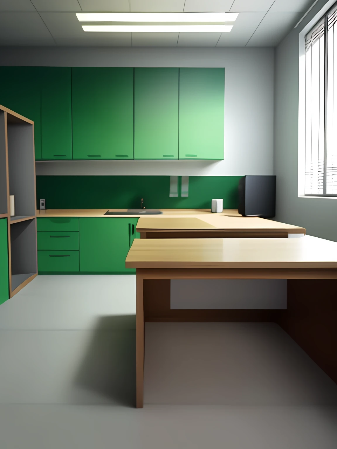 There is an experimental table with beaker and instruments,Render style in pixels,