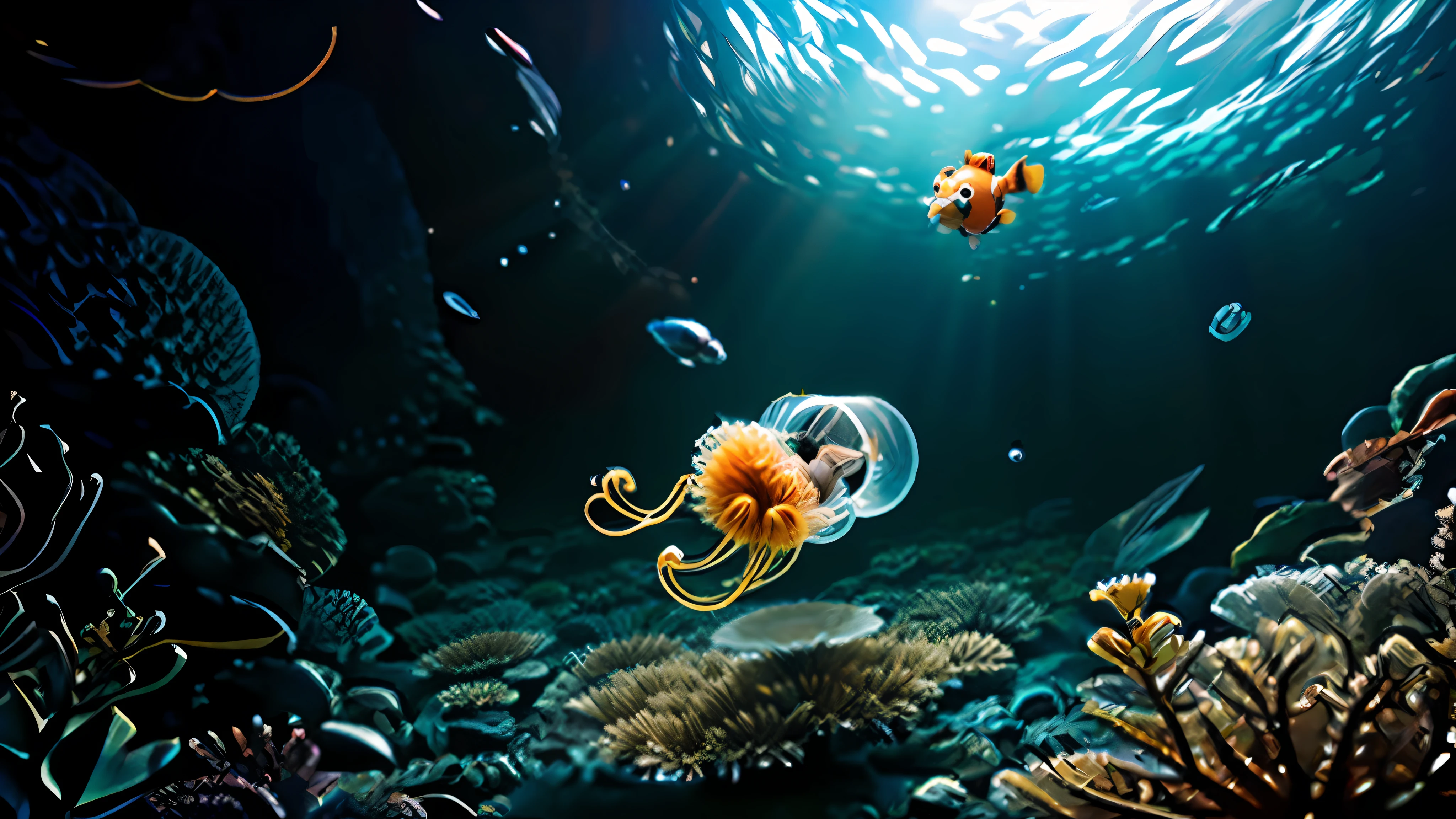Golden clownfish,Tailing,Swimming,swing