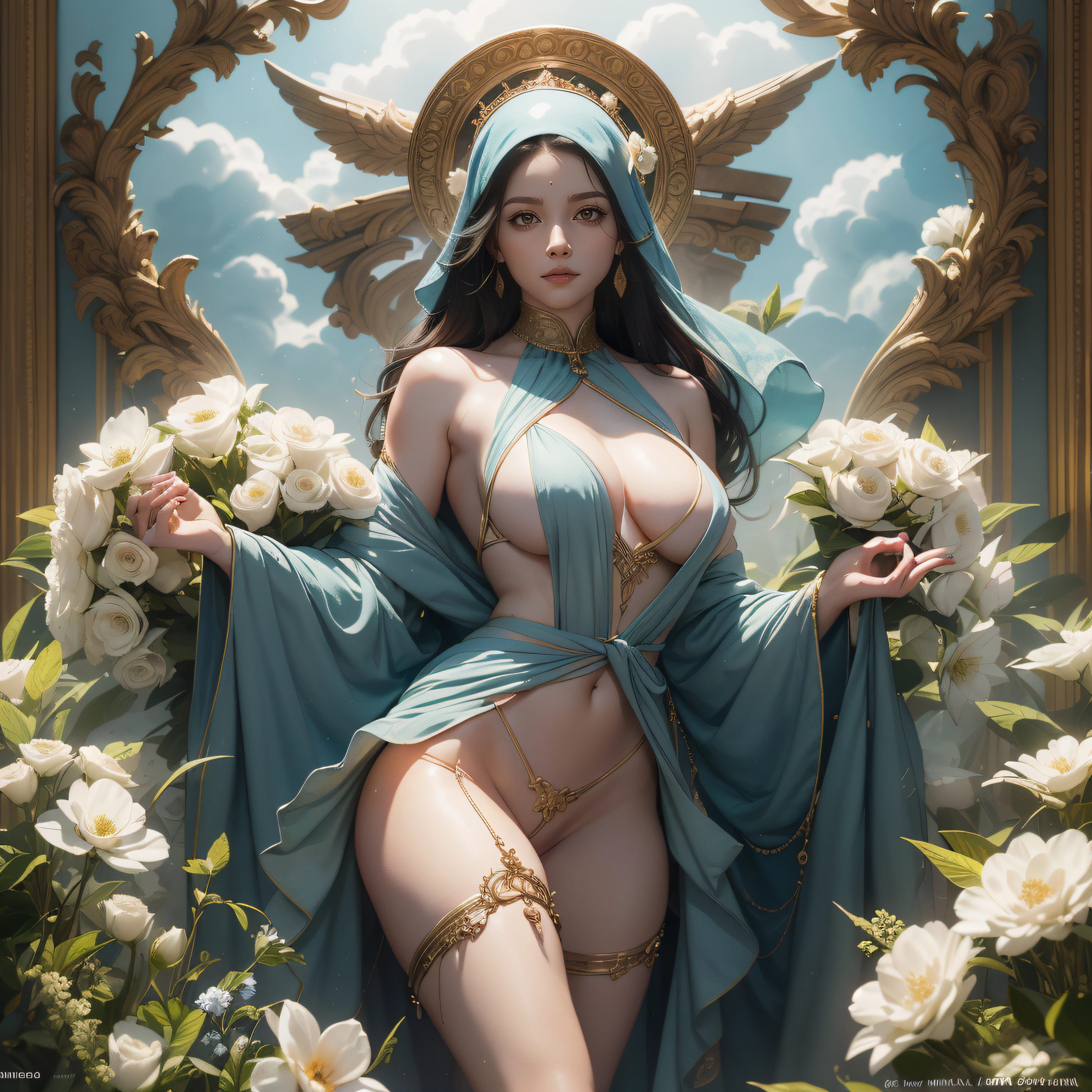 man and woman are talking in market, man, muslim man, man, shepherd holding a stick, wandering, sheep, sheep, sheep,sheep,sheep,sheep,sheep, many sheep and dogs and birds, blood, dirty clothe, a mature sad female, ethereal, large breasts, vivid color, bare shoulders, arms down, armpits, thighs, [light smile], expressionless, masterpiece, 8k resolution, fantasy art, ((high jumper's body proportions)), ((obesity: 0.0)), ((((no panties)))), ((no panties))), ((( No pants))),(((No socks)))),(No skirt)))),((No shoes)))),((Dynamic posture)))), (Full body))), , (Greek feet), (Carefully groomed nails),((Delicate and small toes, perfect toes))), (Camel toes),((Correct anatomy)),((Correct dissection))),( Clothing: high slit design, white flowers cut at the waist, perfectly blending with the figure))), (((the world of clouds and mist))), (the clothes are painted with dirty and blood )))),