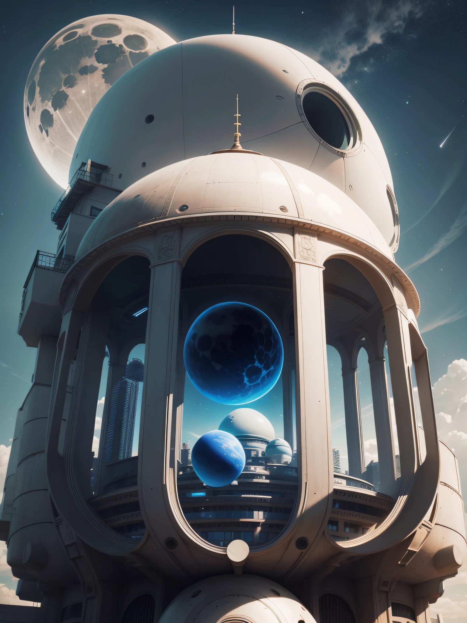 Spherical futuristic building、I see the moon、The World in 2050、AI