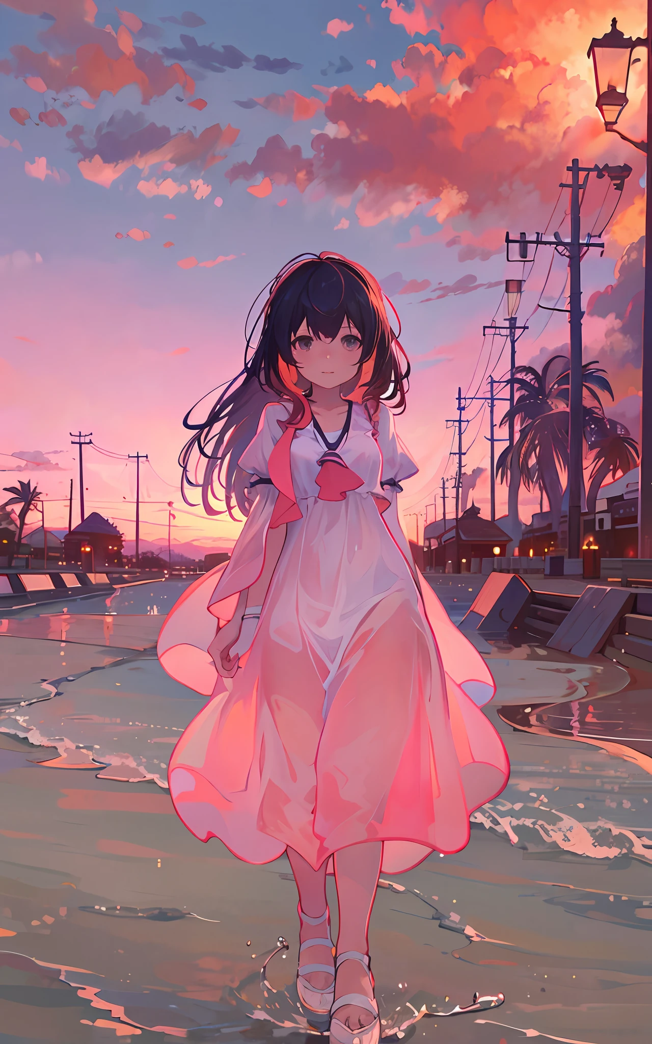 1girl，the sunset，tmasterpiece，of the highest quality
