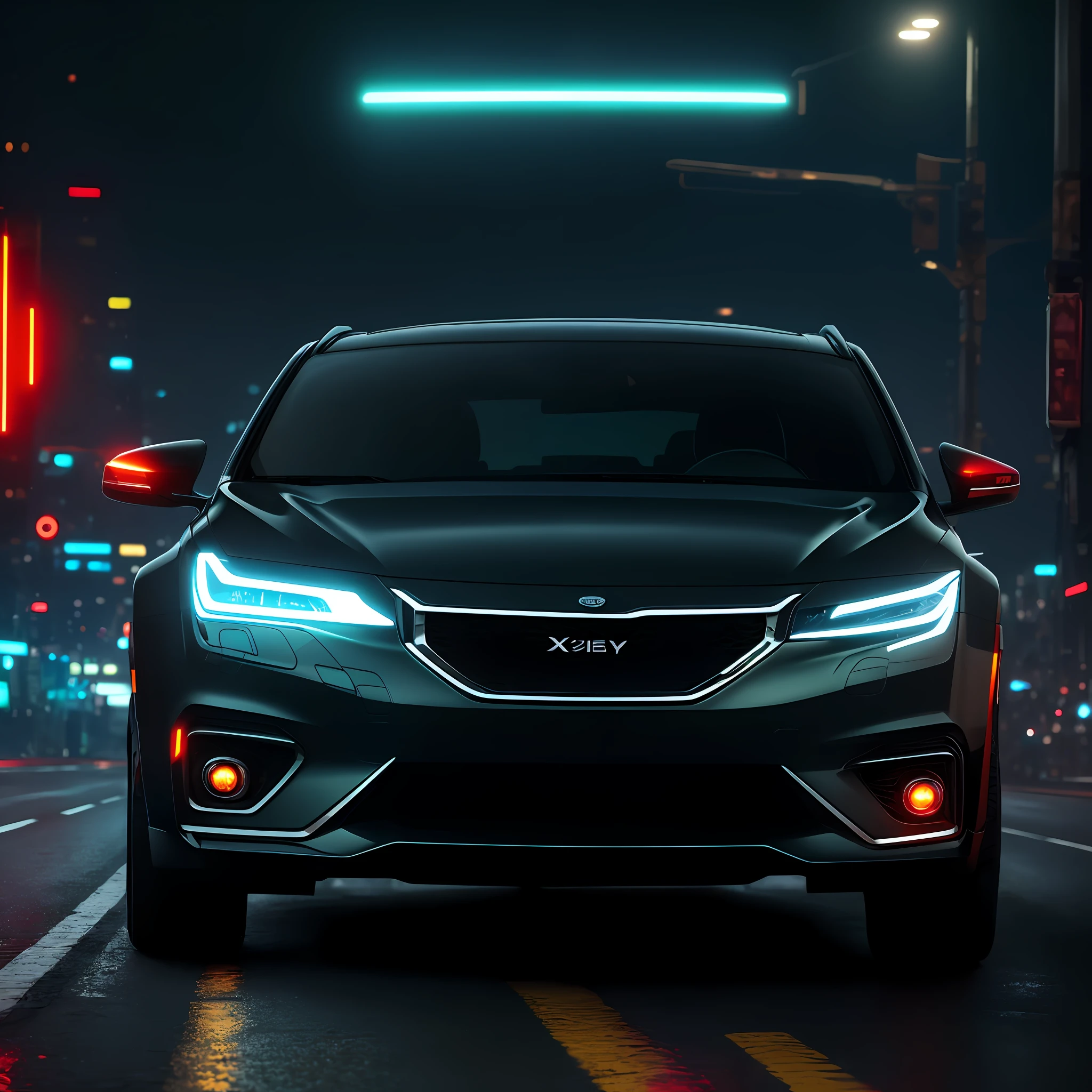 Geely Xingrui，Tech Style，Cyberpunk style，Black body，Red headlights，On the side of the road --auto