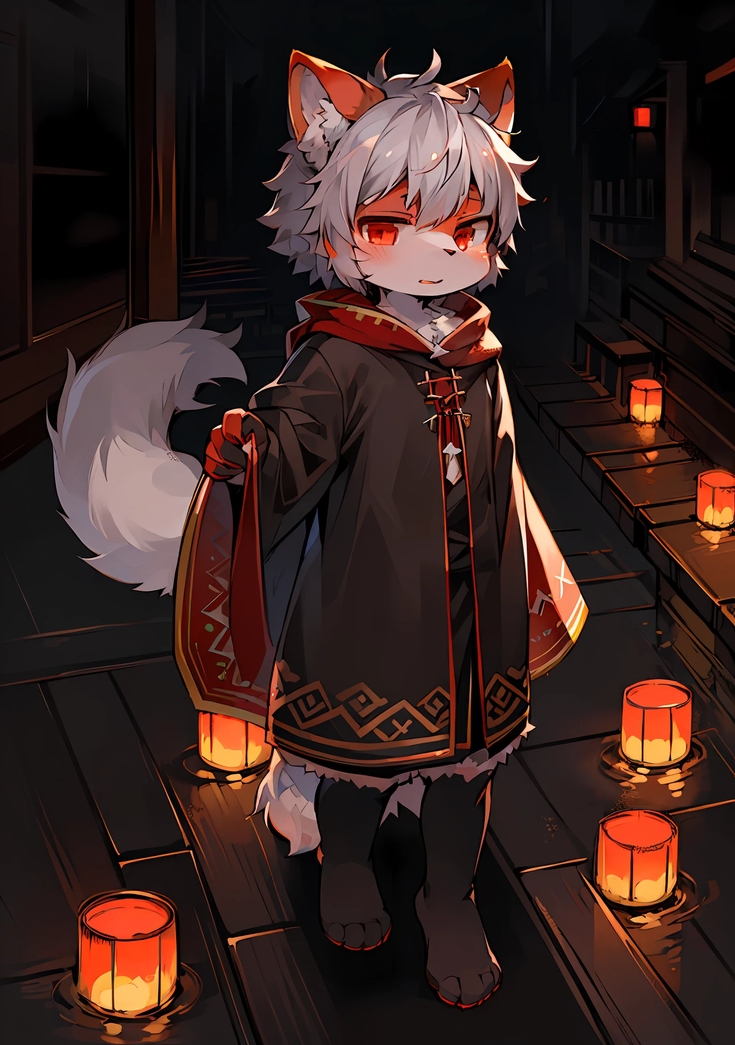 (ambiente dark:0.8),masterpiece,high quality,abstract res,digital painting\(artwork\), by dagasi, yupa,kiyosan,(anthro,fluffy fur,character focus:1.1),anthro male cat,short hair,portrait , eyes with brightness, in a panoramic view, Character focus.(detailedbackground:0.7), 独奏, shaggy, shaggy male, malefocus, anthr,(Full Body Furry, Fluffy tail, White fur, red color eyes, Gray hair:1.2), (long canines、Vampires、cloaks:1.2),(the night,城市,rained)