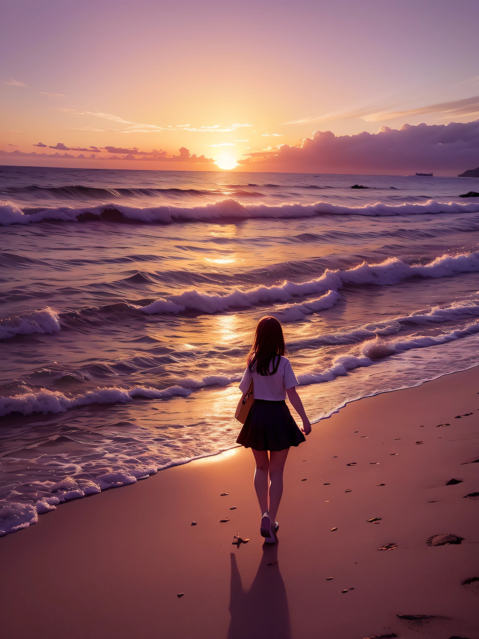 Sunset on beach with group of schoolgirls happily walking on sand, Group of female students walking happily、sunset kanagawa prefecture, sunset photo, sunset at the beach, Sunset!!!, sunset at the beach, evening sun, Sunset beach, Evening glow, it is sunset, taken with a pentax k1000, Solar sunset, nice sunset, at beach at sunset, Sunrise, Sunset thinning