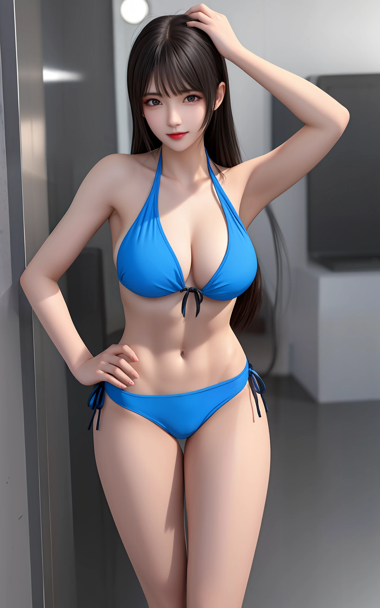 Best quality,tmasterpiece,A high resolution,CG,
1girll,Wear a three-point bikini in a sexy pose,toned figure