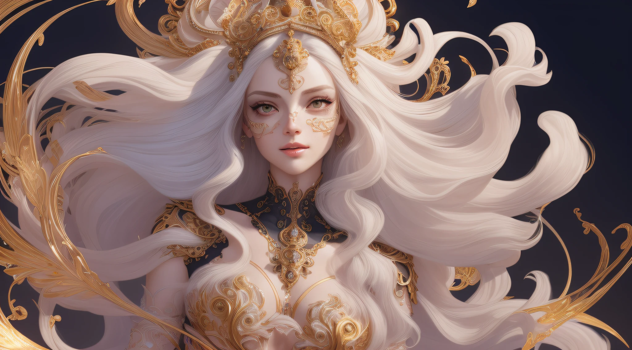(analog style),(photorealistic:1.3), (skeleton like:0.4), ((female ornate princess)), (with white long flowing hair), (bright beautiful eyes), trending on artstation, flowers of hope by Jean-Honor Fragonard, Peter mohrbacher, hyper detailed, insane details, stunning, intricate, elite, art nouveau, ornate, liquid wax, elegant, luxury, Greg Rutkowski, ink style, sticker, vector-art beautiful character design, double exposure shot, luminous design, award winning, masterpiece, amoled black background, pale skin, subsurface scattering,