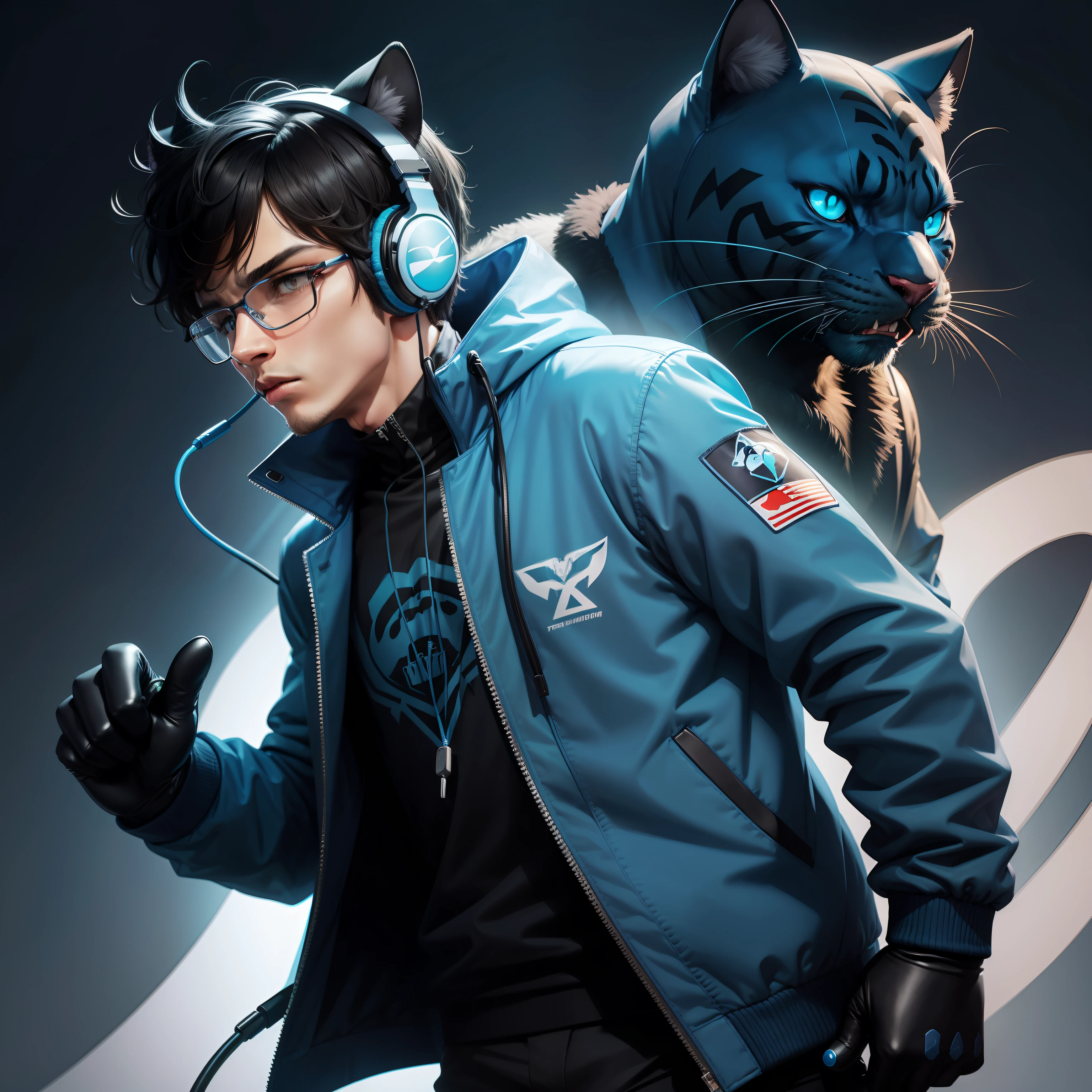 c4tt4stic, a cartoon panther with headphones on and a blue jacket,