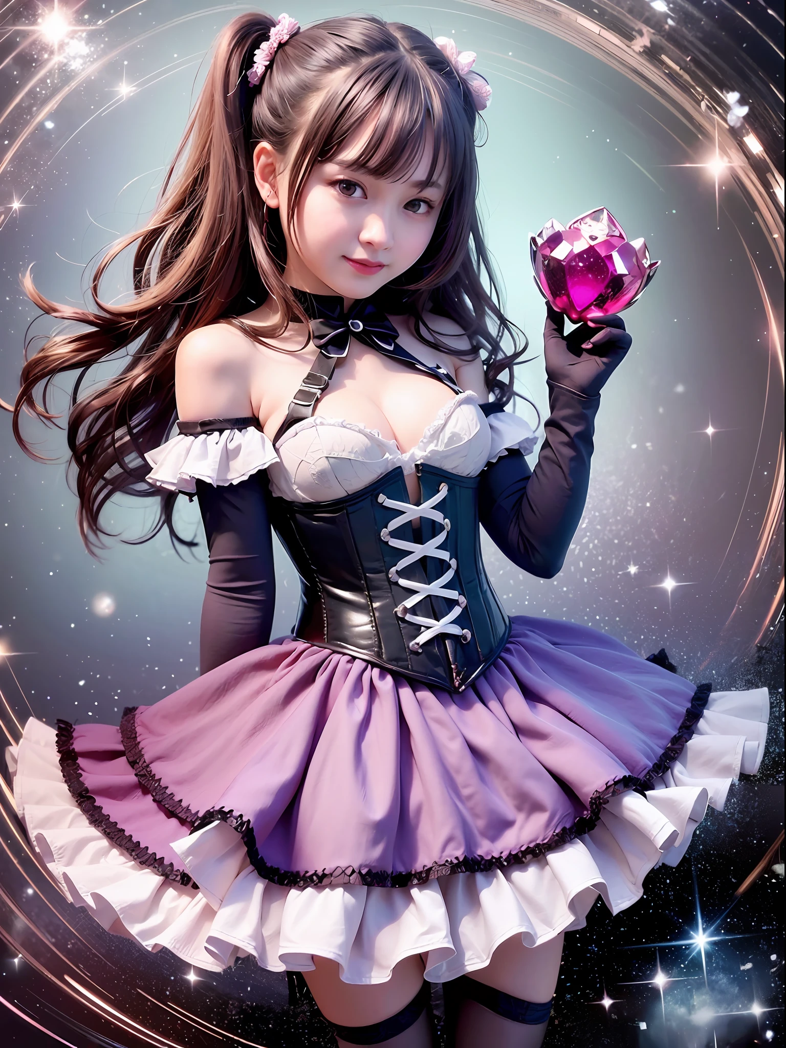 (dynamicposes:1.4)、 (dynamic ungle:1.4)、hyper detailed background、(Near Future City:1.2)、((top-quality、8K、masterpiece:1.3))、1girl in、A smile、full body Esbian、Slim Faces、Pretty women、(Silvery hair:1.1)、hyperdetailed face、A detailed eye、二重まぶた、blured background、Slim Faces、Cute、extremely delicate and beautiful、A mischievous grinning face、Overall、ultra-detailliert、4K、masutepiece、small mouth、((Colossal tits))、(magicalgirl、corsets、frilld、:1.4)、hime-cut、Small smiling mouth、a small face、low angles、(pantyshot:1.1)、