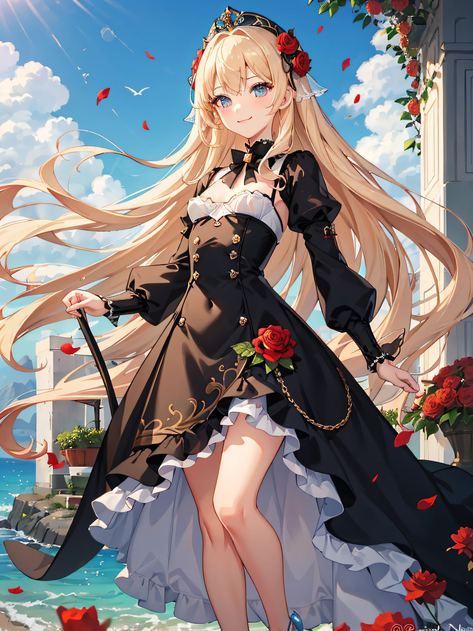 ((masterpiece)), (top-quality), (detaileds),4K resolution. 1 Girl Sharp Focus、a blond,Princess Cut,odd eye,Older sister,diet,long,Red Rosa,tiarra,Black Dress,curlyhair,small tit,small tits,Cool,Rose Dress,embroideries,oriental,A sexy,Sareme,garden,Sunnyday,blue-sky,Confetti、small nose,narrow nose and small nose,,,,,,,,,,,,,,,,,,,,,,,,,,,High small nose,small nostrils,see -through,Full body like,oblique,1girl in,Golden hair color,Light hair color,Beige hair color,Rosa,Red Rose,Rosa,Red Rose,Rose Dress,weddingdress,Arm Cover,Adults,adult lady,veils,Kamimei,Red Rose,Rosa,Rosa,Rosa,Rosa,Rosa,Red Rose,Big sister,adult lady,adult lady,adult lady,,adult lady,adult lady,Adult Women Mermaid Dresses,Mermaid Dresses,corsets,corsets,corsets,corsets,A smile