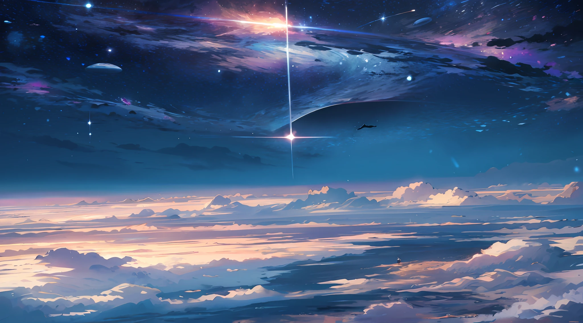 ridiculous resolution, high resolution, (masterpiece:1.4), super detailed, 1boy, seen from above, space, floating, --v 6
