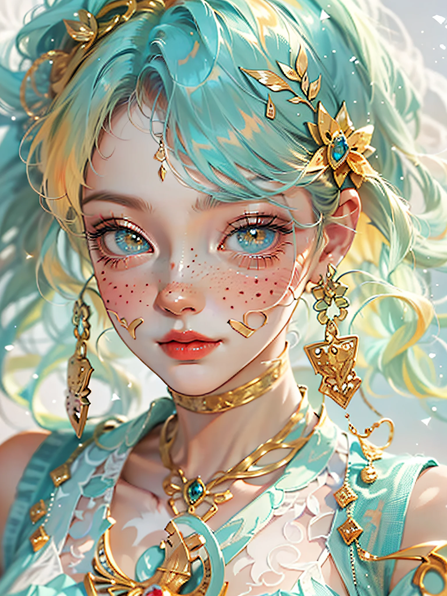((ultra detailed)),((Bright eyes)), (Detailed eyes) , 8k, blink blink, (The Little Faux Freckles Makeupgirl), ((realistic skin)), ((focus detailed 2 straps on the shoulders of dress)) , ((shiny facial skin)), with colorful hair and a colorful dress, rossdraws pastel vibrant, rossdraws cartoon vibrant, style anime 8k, beautiful portrait, artgerm colorful!!!, ! dream artgerm, beautiful anime girl, styled digital art, art wallpaper 8k, digital art, extremely detailed artgerm,