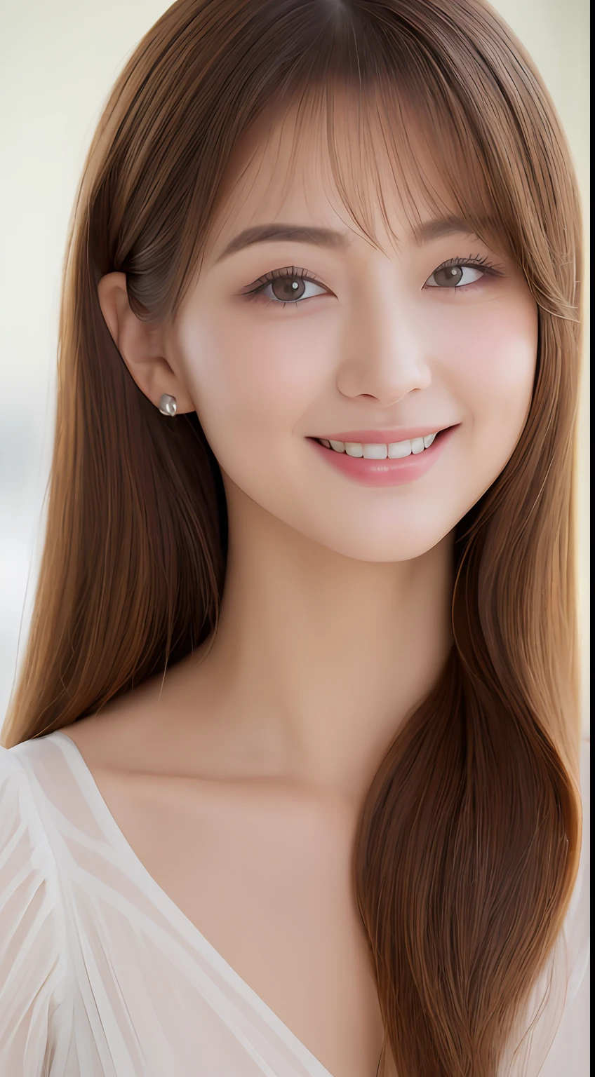 ((top-quality、8K、masterpiece:1.3))、20 years girl、Slim Abs Beauty:1.3、(Hairstyles Brown Hair Shortcuts、Colossal tits:1.2)、doress:1.1、Super fine face、Delicat eyes、二重まぶた、A smile、Home、Raw photo、Smooth Pose