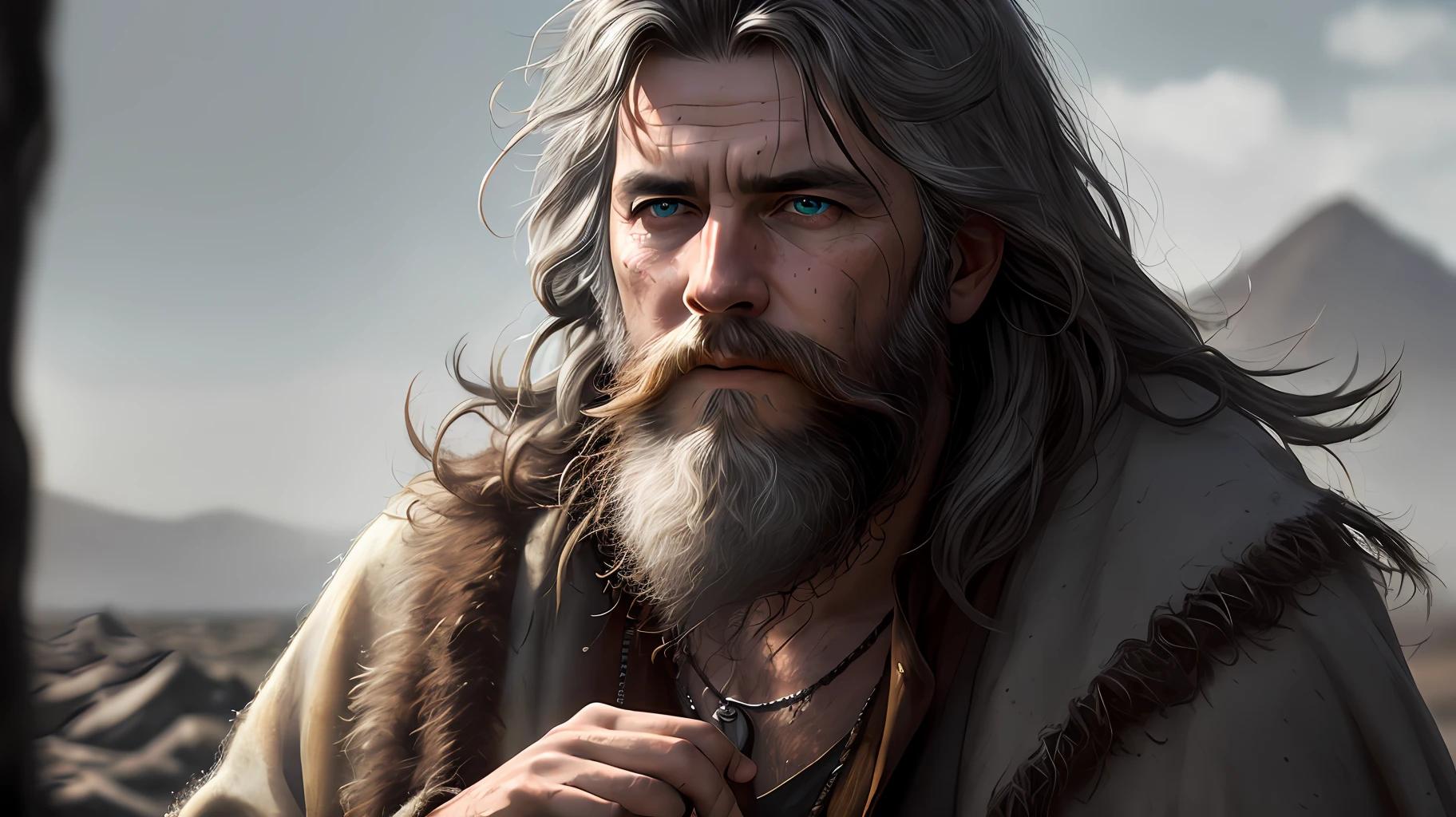 foto, velho eremita malvado, medieval, piercing_deep-set_eyes, rosto enrugado, dark_stichted_cloak, (lighting dramatic:1.25), (fundo sombrio:1.2), (dirty_ unkempt_gray_hair:1.2), (long_shaggy_beard:1.3), (cores desbotadas:1.1), (foco nítido:1.1), (sombras:1.2), (HDR sutil:1.3), (textura realista da pele:1.25), (cabelo detalhado:1.2), (textura arenosa:1.1), (cinematic appearance:1.2), (pose poderosa:1.3), (blush:0.5),  (arrepios: 0,5), subsurface scatter, detailed_grey_eyes, wise old man