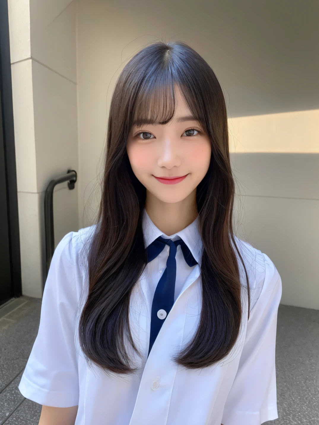 ((top-quality、8K、masterpiece:1.3))、foco nítido:1.2、Beautiful schoolgirl in perfect style:1.4、Slender Abs:1.2、((cabelos preto e longos、small tits:1.2))、(natural soft light、On the rooftop:1.1)、Highly detailed facial and skin texture、A detailed eye、二重まぶた、((Uniform 1.0))、tits out、夏天、A slight smil、((Y-shirt 1.5))