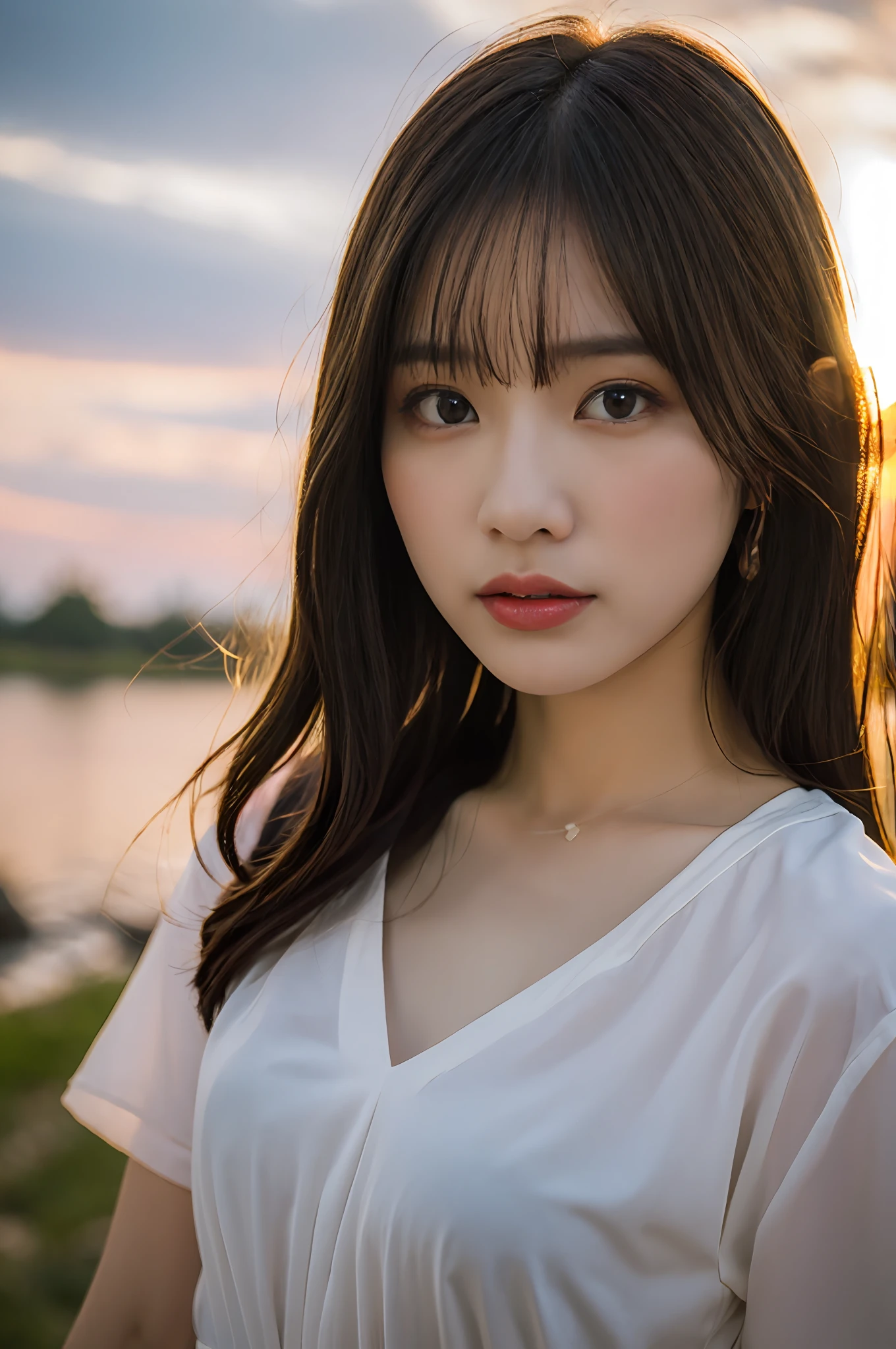 dvArchModern, 85mm, f1.8, portrait, photorealistic, hyperrealistic, orante, super detailed, intricate, dramatic, sunset lighting, shadows, high dynamic range