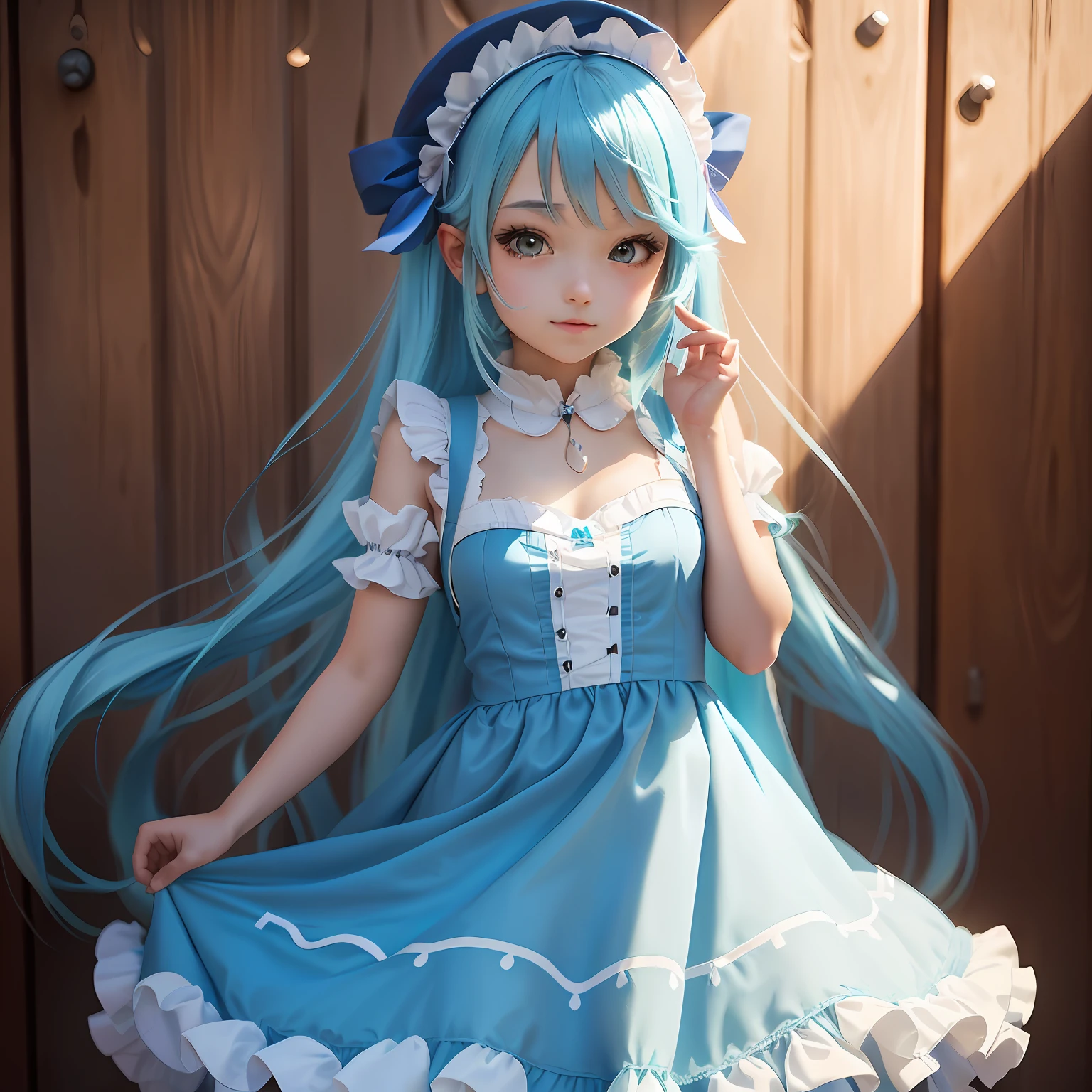 Alafi in a blue dress and blue hat, Anime girl cosplay, small curvaceous loli, Anime cosplay, loli in dress, Hatsune Miku cosplay, cosplay foto, Anime girl in real life, Loli, cosplay, cute anime waifu in a nice dress, cosplay of a catboy! maid! dress, full-cosplay