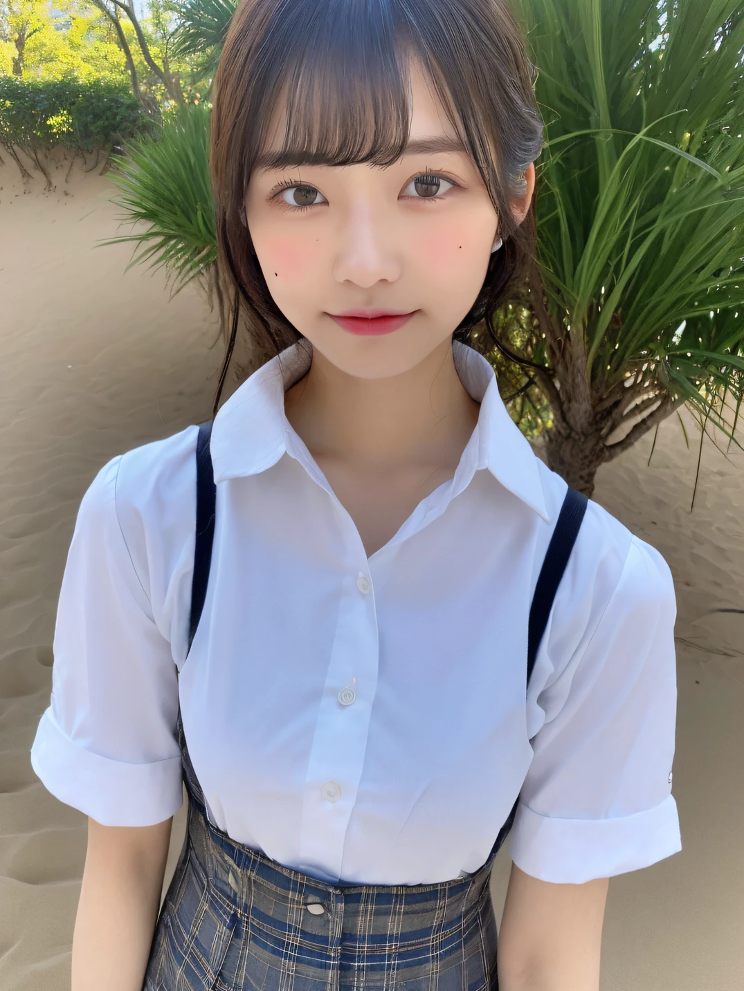 ((top-quality、8K、masterpiece:1.3))、foco nítido:1.2、Beautiful schoolgirl in perfect style:1.4、Slender Abs:1.2、((cabelos preto e longos、huge tit:1.2))、(natural soft light、sand beach:1.1)、Highly detailed facial and skin texture、A detailed eye、二重まぶた、((Uniform 0.5))、tits out、夏天、((disheveled short-sleeved Y-shirt 1.5))