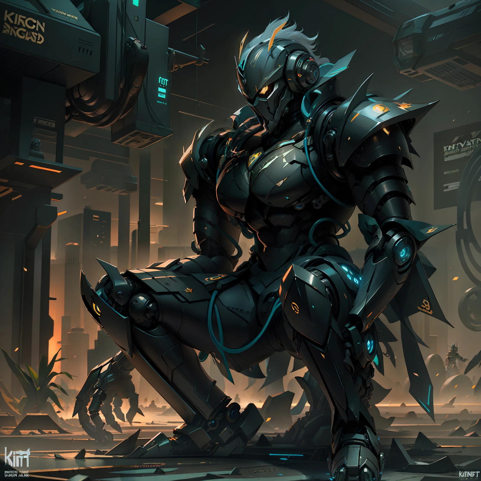 Knights in black armour robot style, DeviantArt art, art station, cyberpunk, robot, machine,