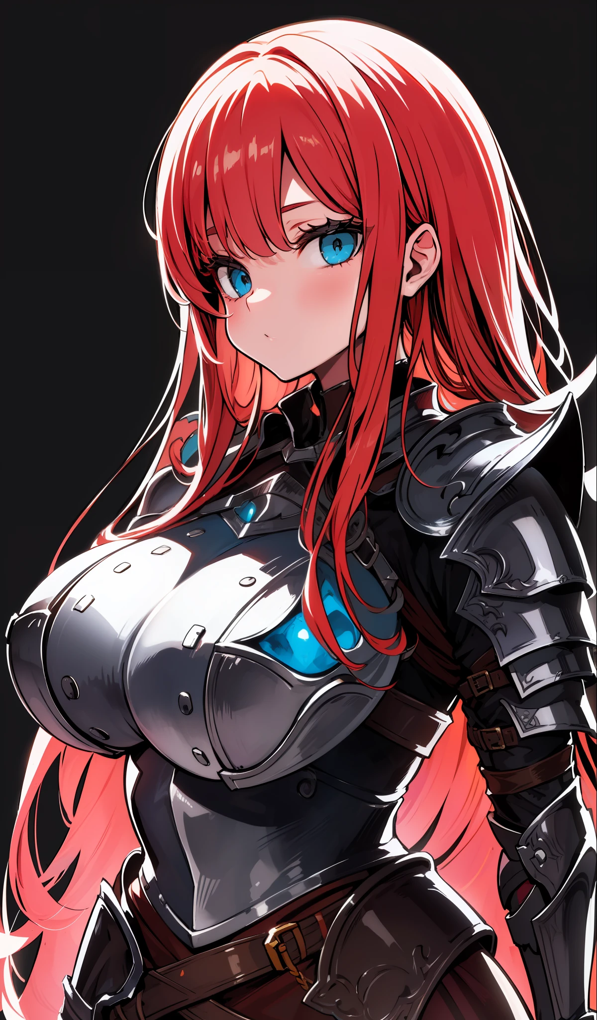 illustratio、(top-quality)、(((​masterpiece)))、(Hi-Res)、Original、(Solo Girl)、A sexy、Thick、Big body、Close up portrait of a person in costume of a knight with a sword, (Red-haired),Dark Souls Armor Concept, Flowing robes and leather armor, Dark Armor, pale black armor, Armor and robes, Character concept art honors, Concept Armor, Medieval concept art, concept art of a warrior, Black Armor, Black Iron Armor, Gray armor, sharp edged black armor, Black Armor