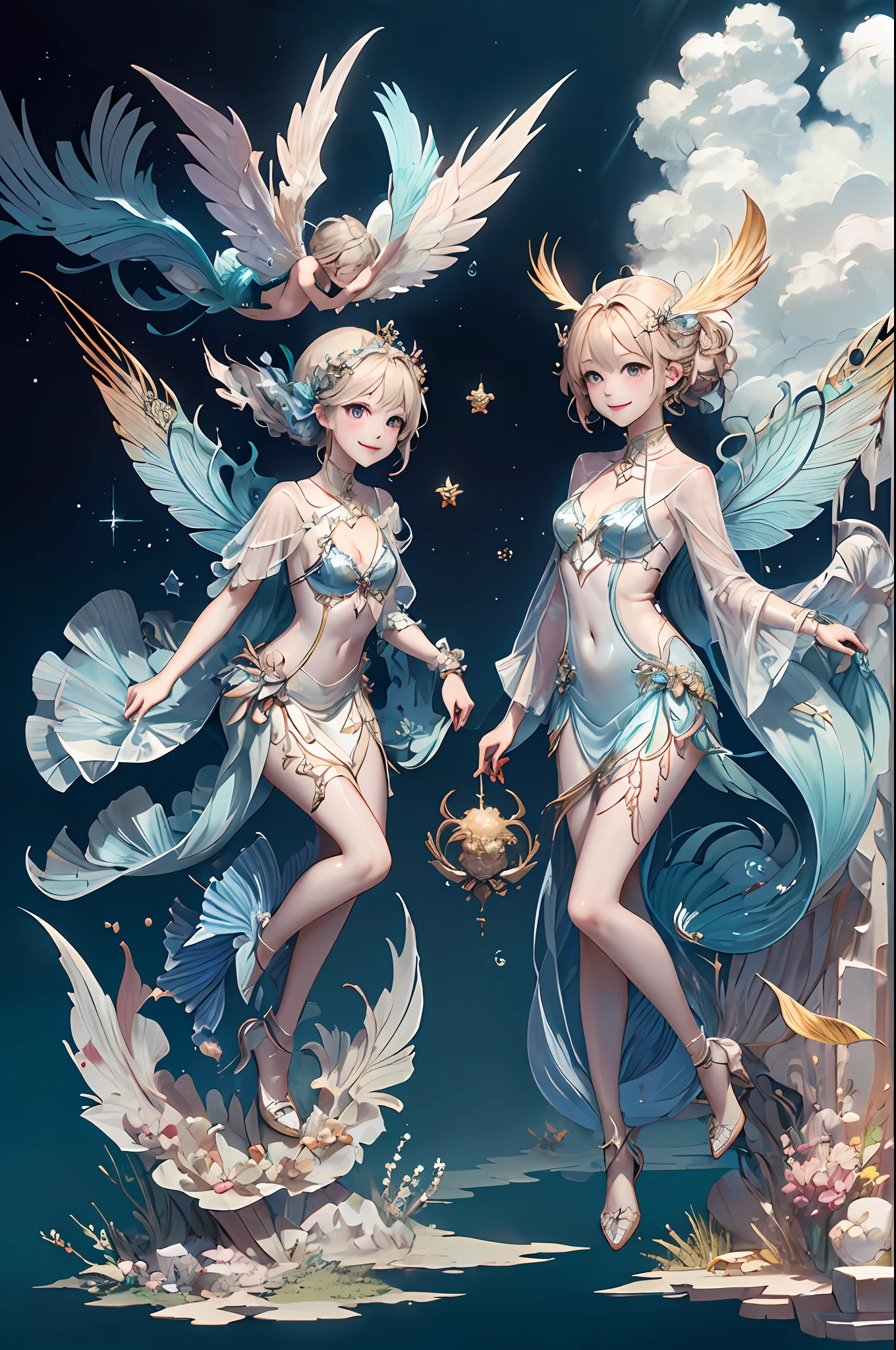 Welcome to the unknown、Angels will guide you､kindly smile、Beautiful girl with a sense of transparency、beautiful fairies､Large transparent blade､are flying、mermaids、Mare