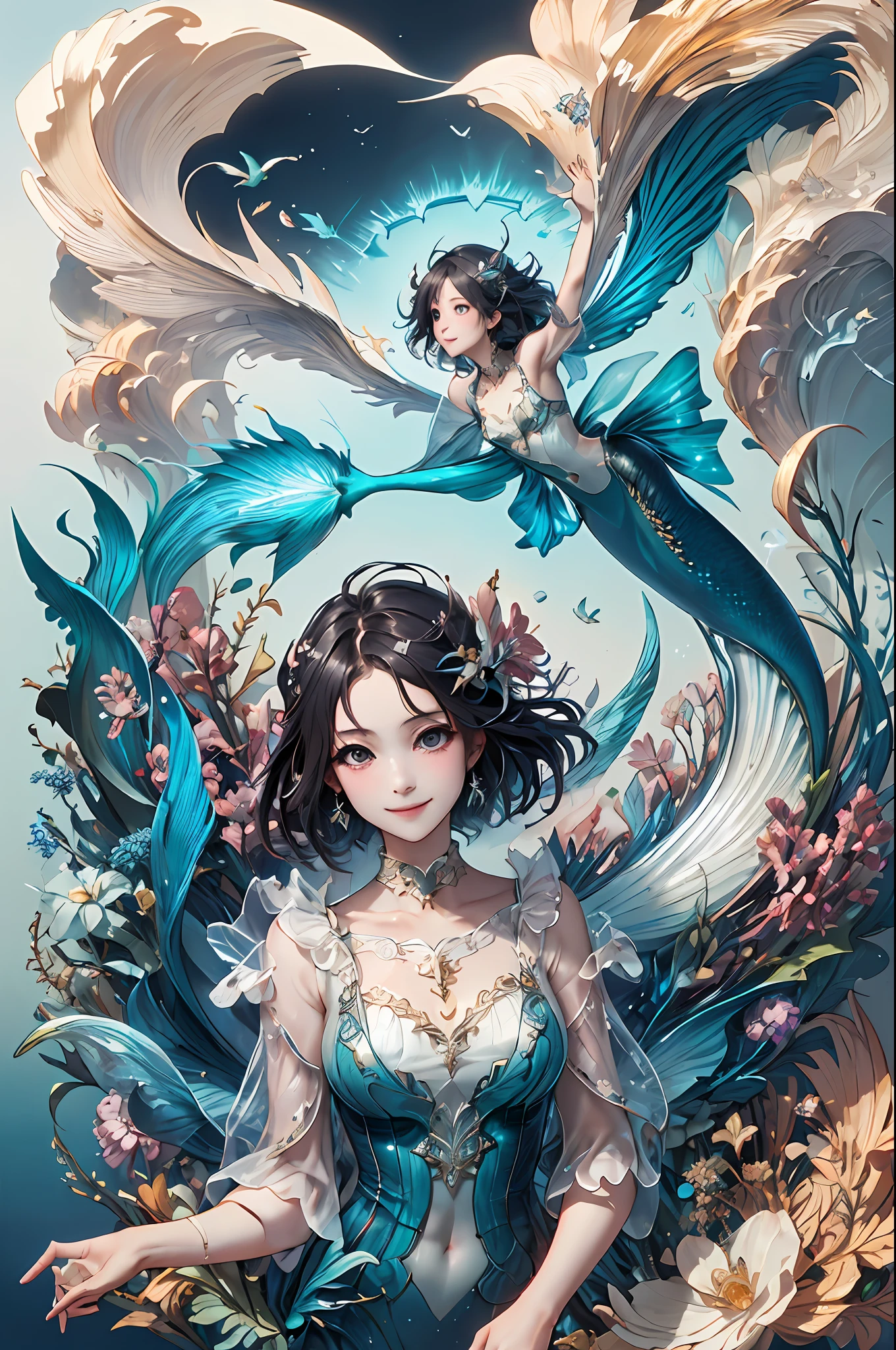 Welcome to the unknown、Angels will guide you､kindly smile、Beautiful girl with a sense of transparency、beautiful fairies､Large transparent blade､are flying、mermaids、Mare