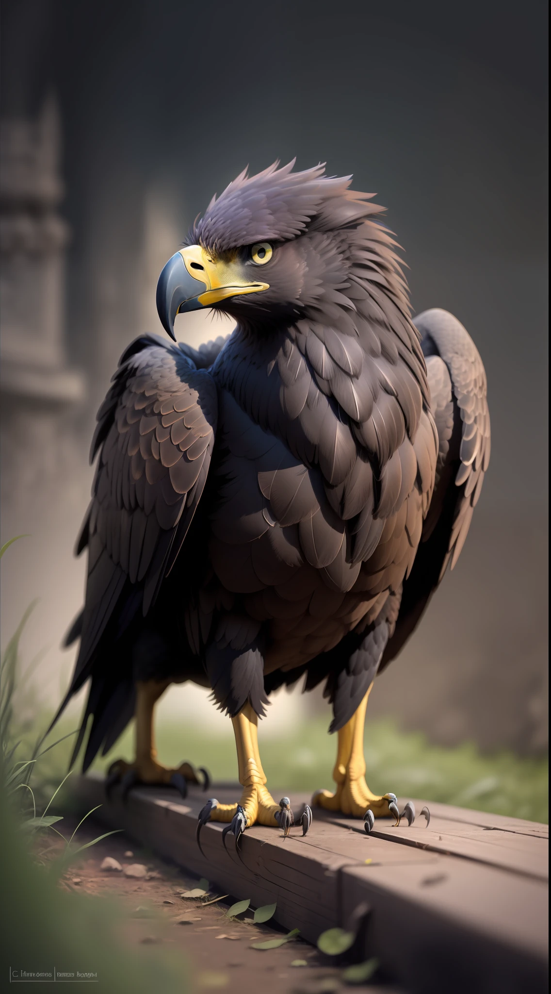 Dark night Black eagle sitting on the ground,high resolution, high quality