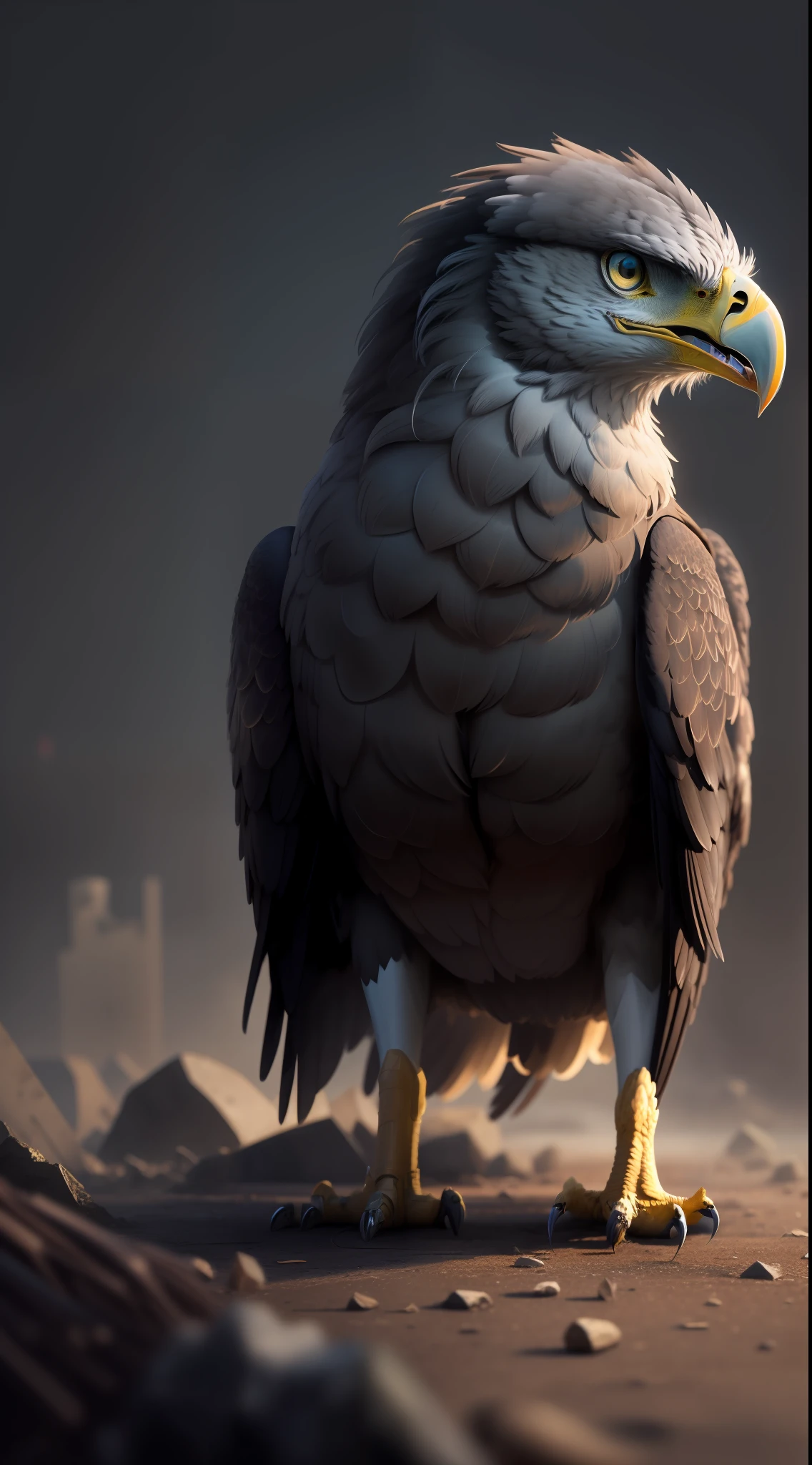 Dark night Black eagle sitting on the ground,high resolution, high quality