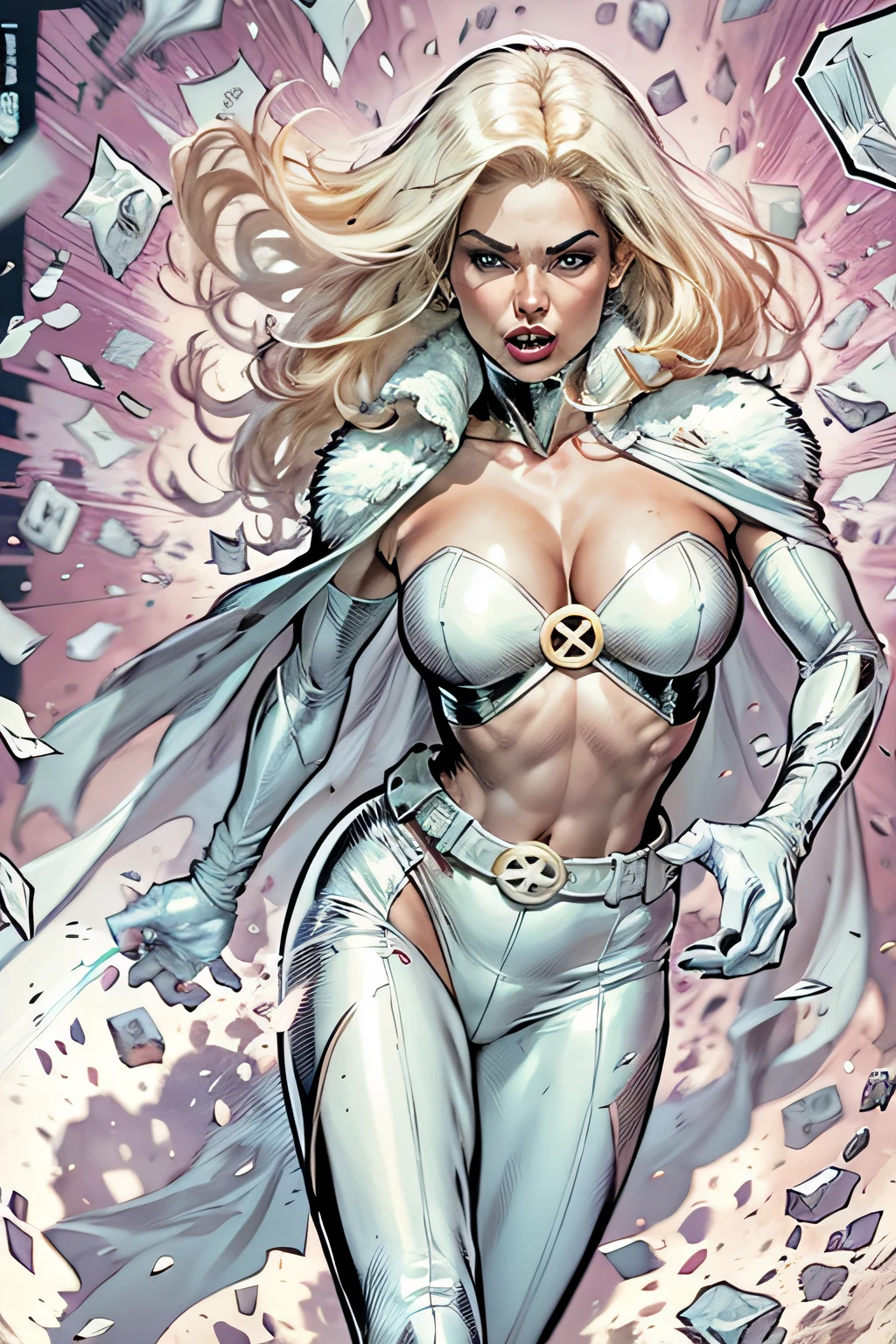 Emma Frost, the iconic mutant from the X-Men, ((in the style of Jim Lee)), ((comic book)), ((dynamic perspective))