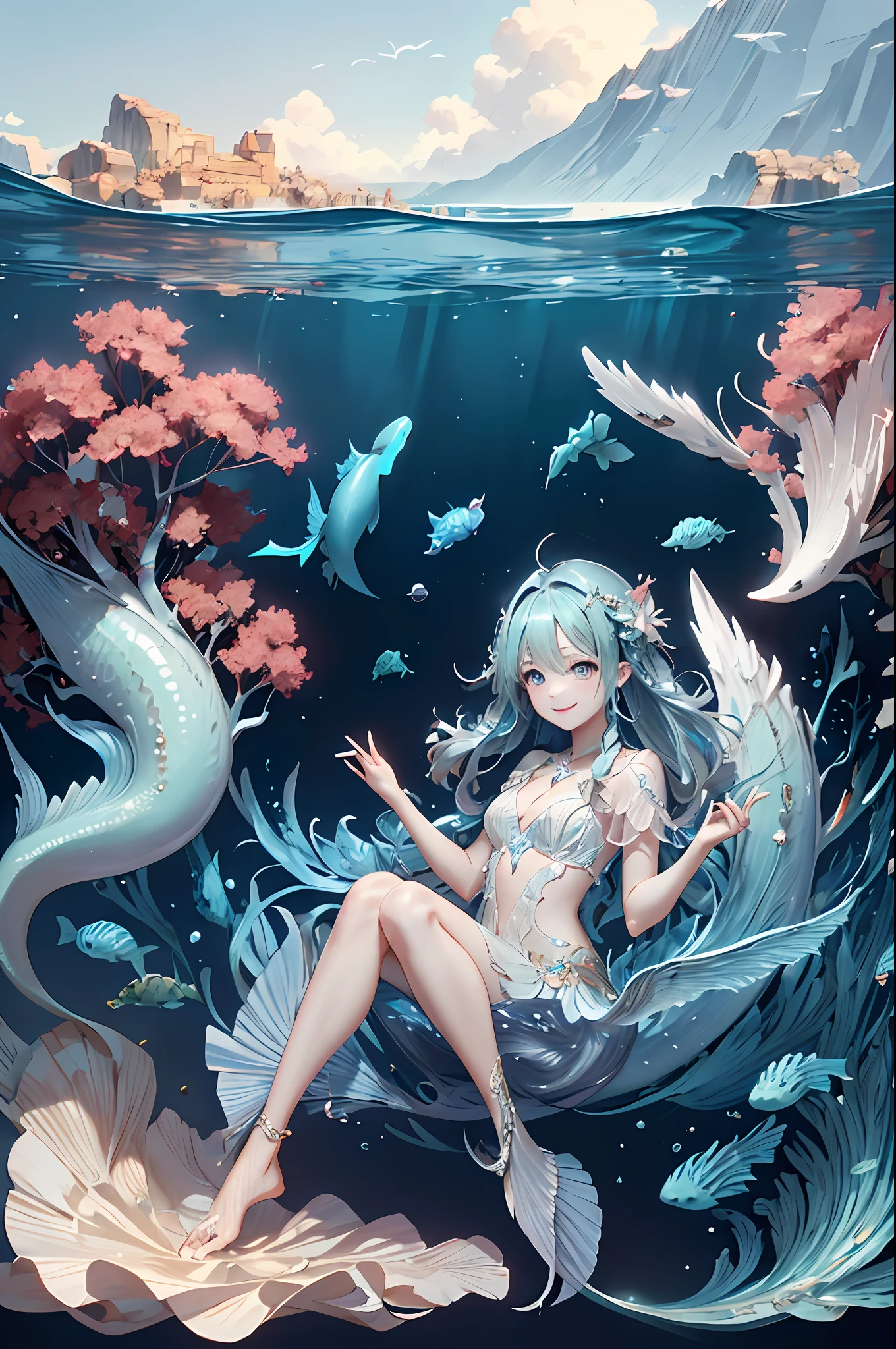 Welcome to the unknown、Angels will guide you、kindly smile、Beautiful girl with a sense of transparency、Beautiful Angel、Large transparent blade、Mare、mermaids