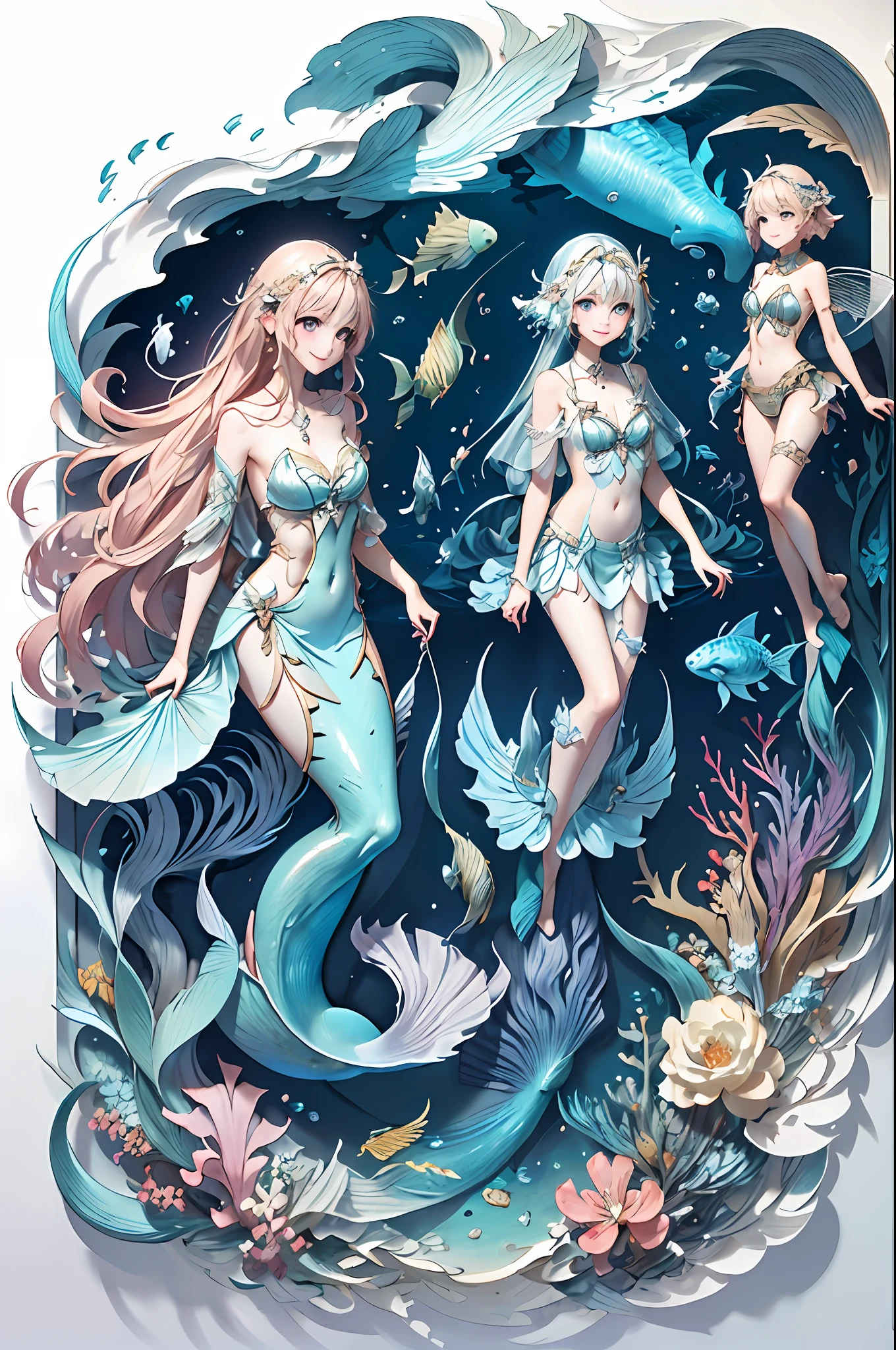 Welcome to the unknown、An angel will guide you､kindly smile、Beautiful girl with a sense of transparency、beautiful fairies､Large transparent blade､Swimming、mermaids、In the sea、Lassen