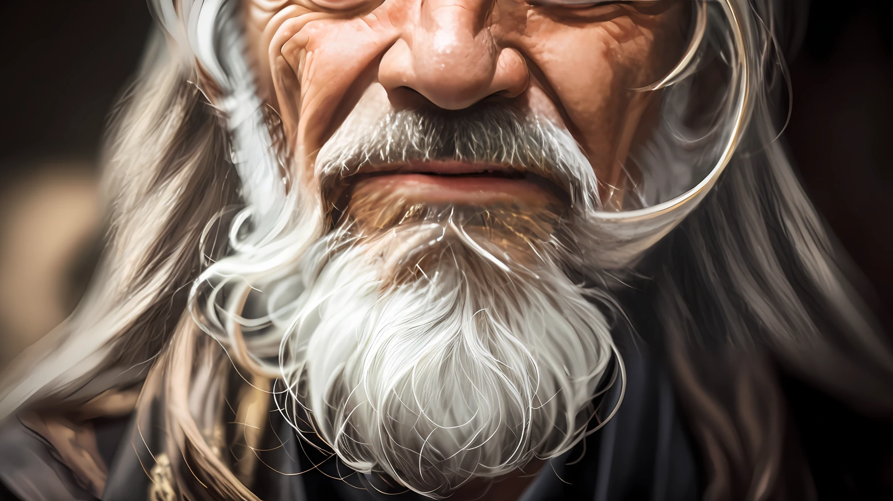 A portrait of a wizard, bearded, wrinkled, weathered, with piercing eyes, detailed face, high details, photography, dark studio, rim light, Nikon D850, 50mm, f/1.4