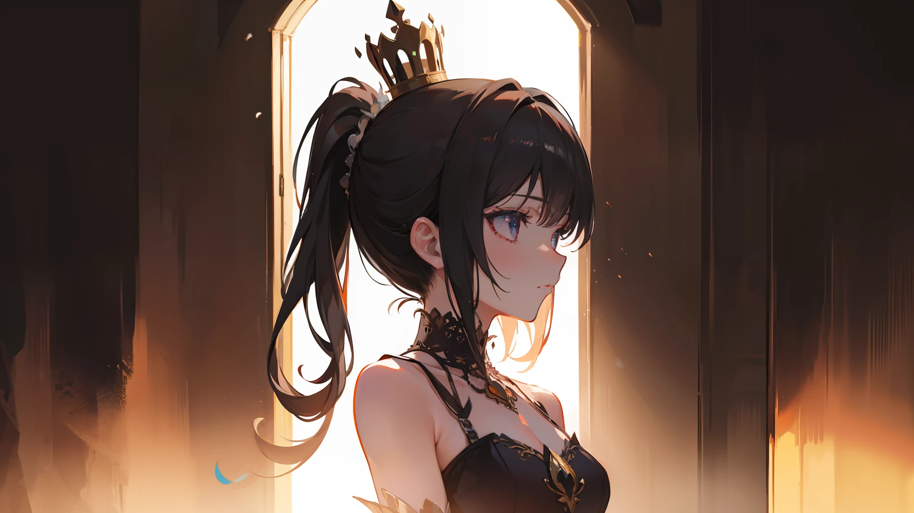 crown, ponytail, Gothic art, chiaroscuro, backlighting, 16k, best quality, anatomically correct, high details