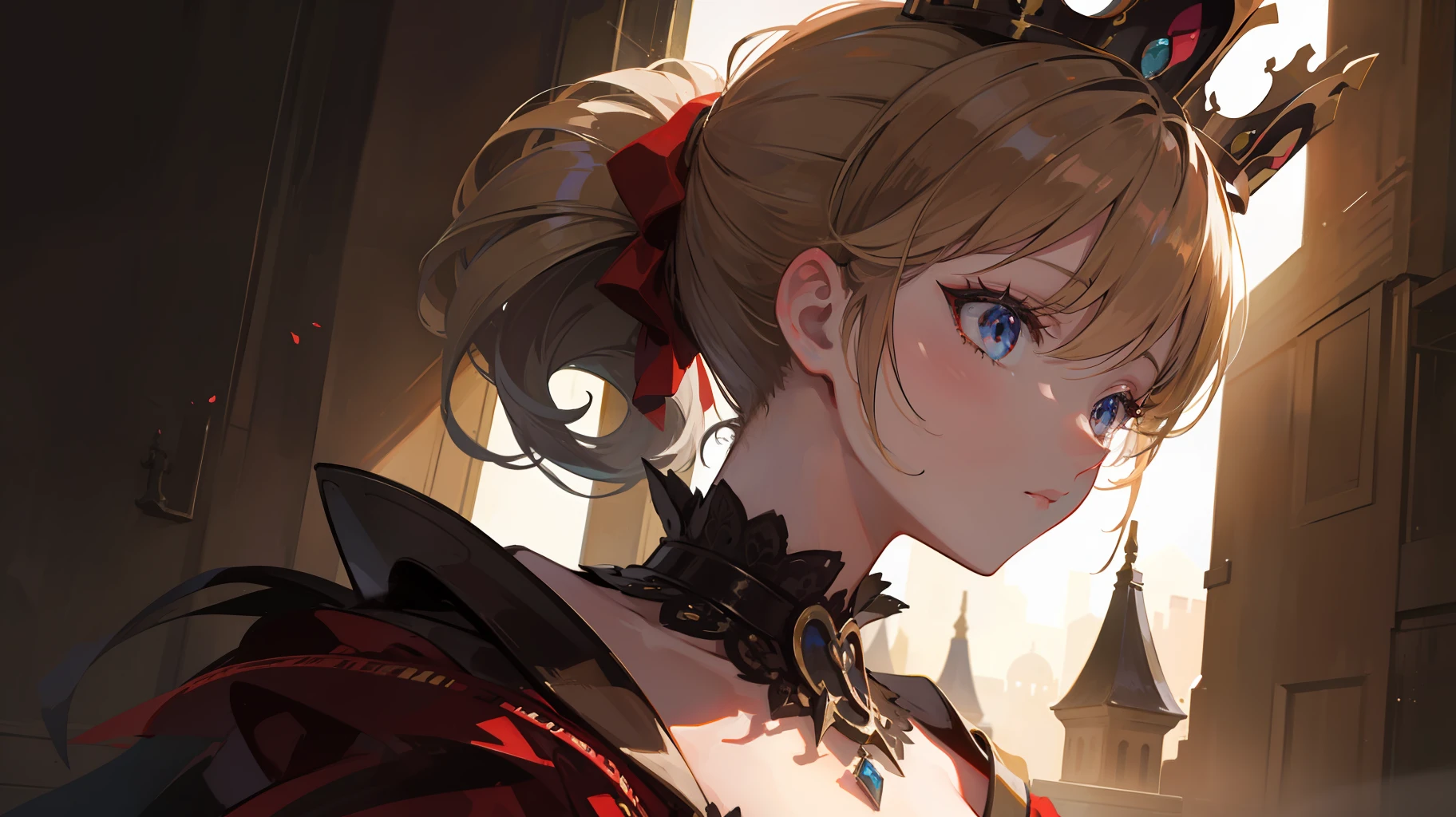 crown, ponytail, Gothic art, chiaroscuro, backlighting, 16k, best quality, anatomically correct, high details